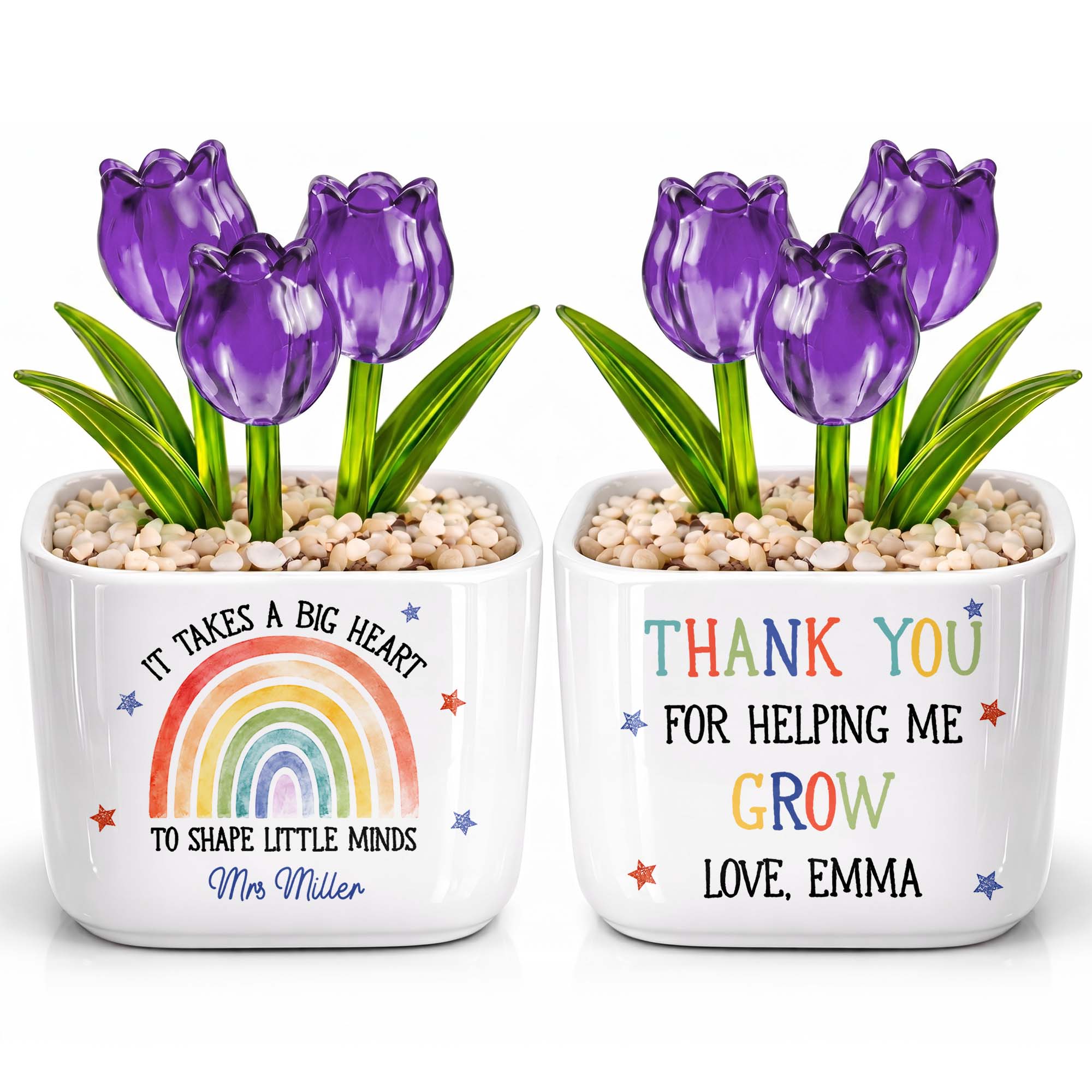Personalized Glass Tulip Flowers Custom Name Gift for Teacher Glass Tulip GradoCreations