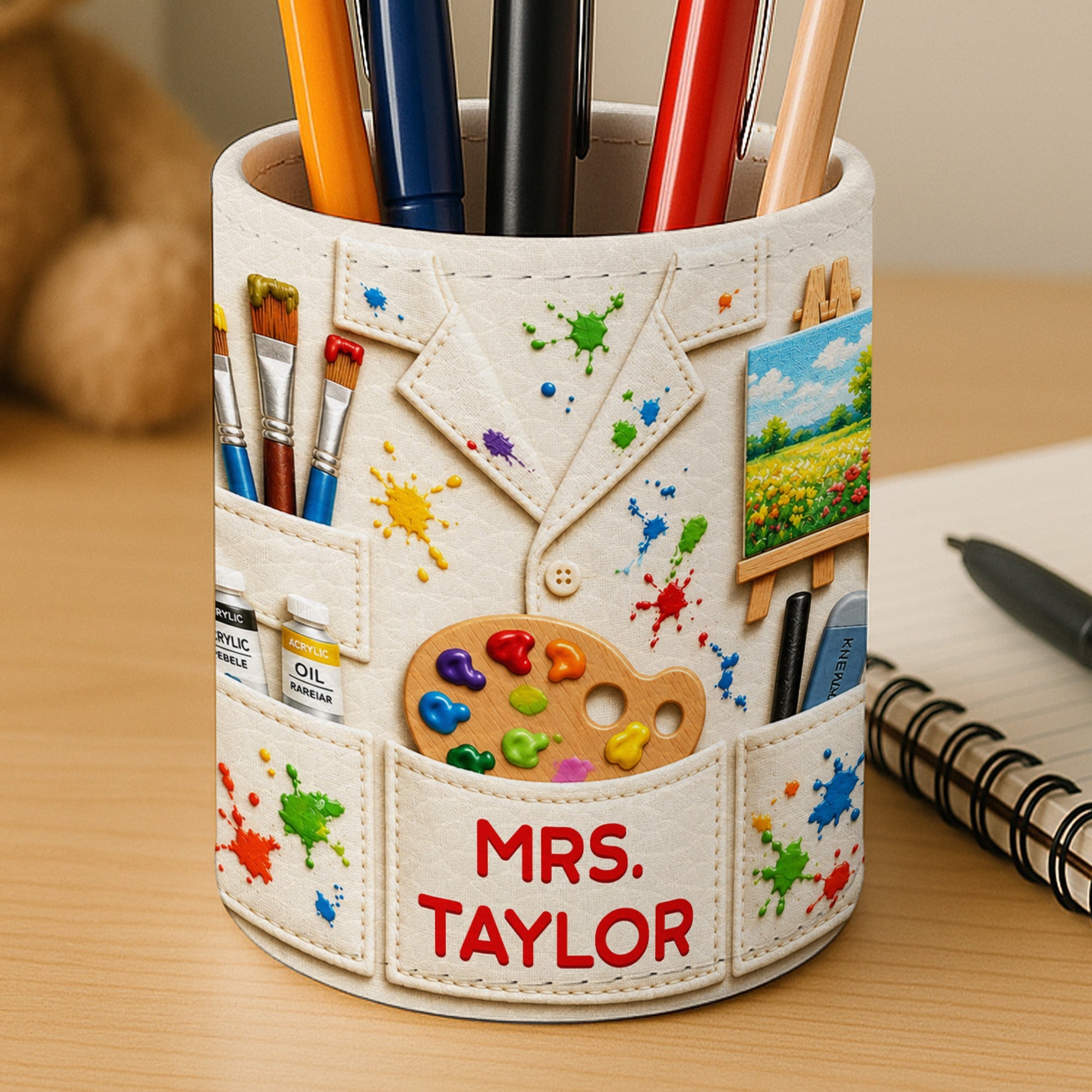 Personalized Leather Pen Holder with Custom Teacher Name Gift Pen Holders GradoCreations