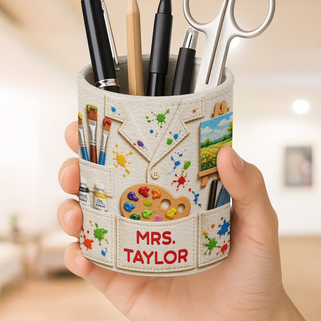Personalized Leather Pen Holder with Custom Teacher Name Gift Pen Holders GradoCreations