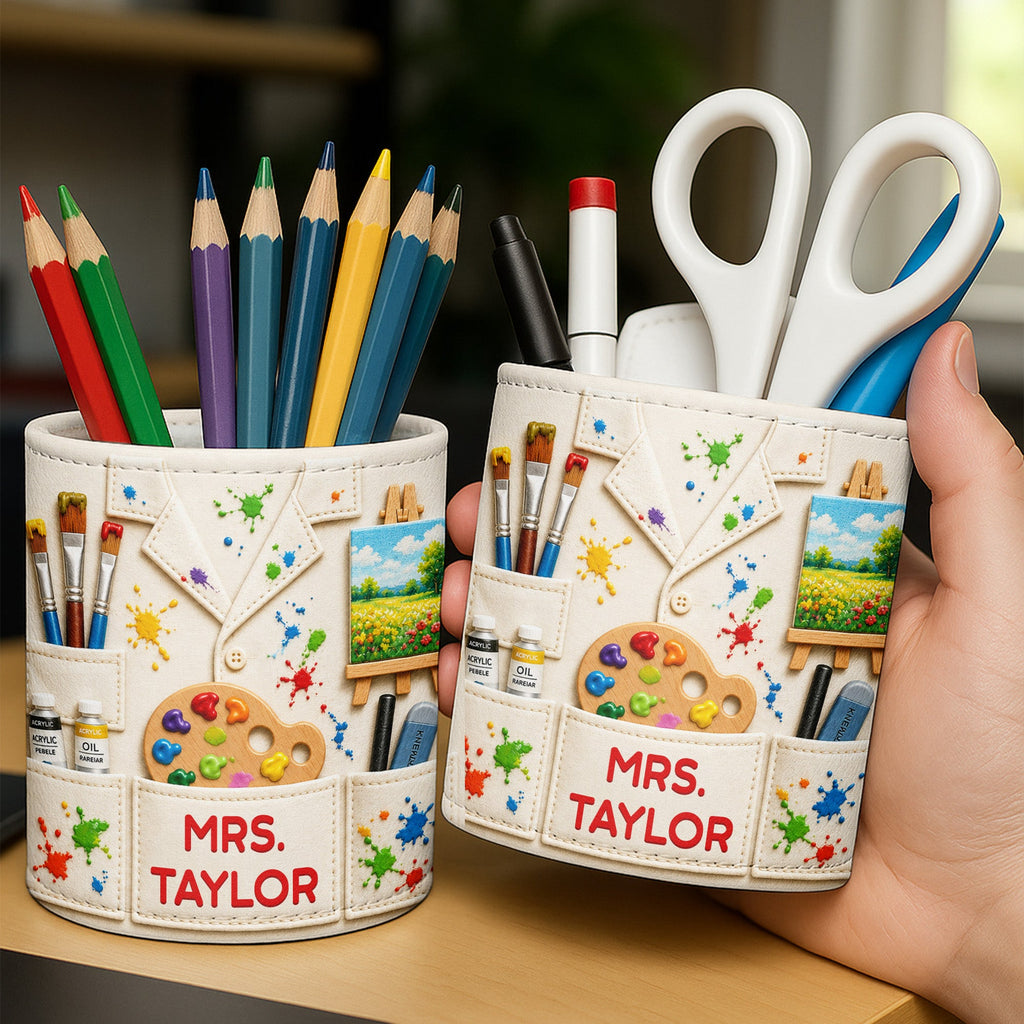 Personalized Leather Pen Holder with Custom Teacher Name Gift Pen Holders GradoCreations