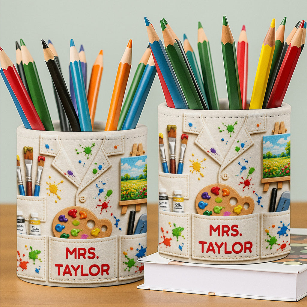Personalized Leather Pen Holder with Custom Teacher Name Gift Pen Holders GradoCreations