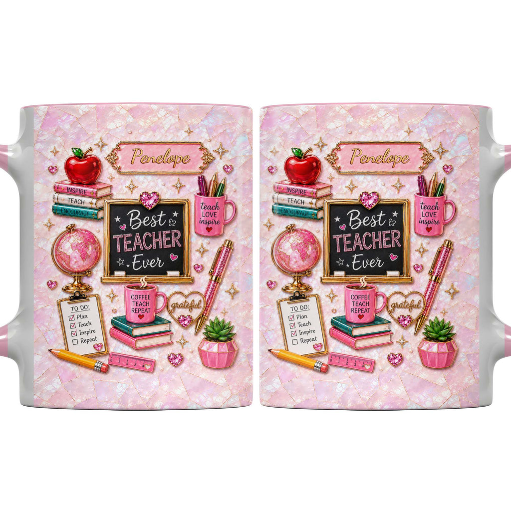Personalized Teacher Mug Custom Name Apple Globe Gift Idea Accent Mug GradoCreations