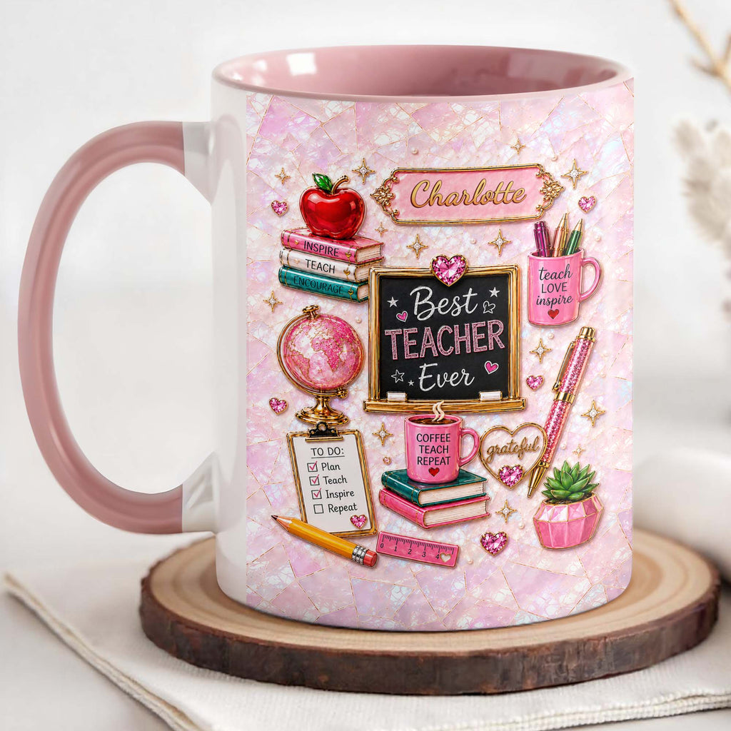 Personalized Teacher Mug Custom Name Apple Globe Gift Idea Accent Mug GradoCreations