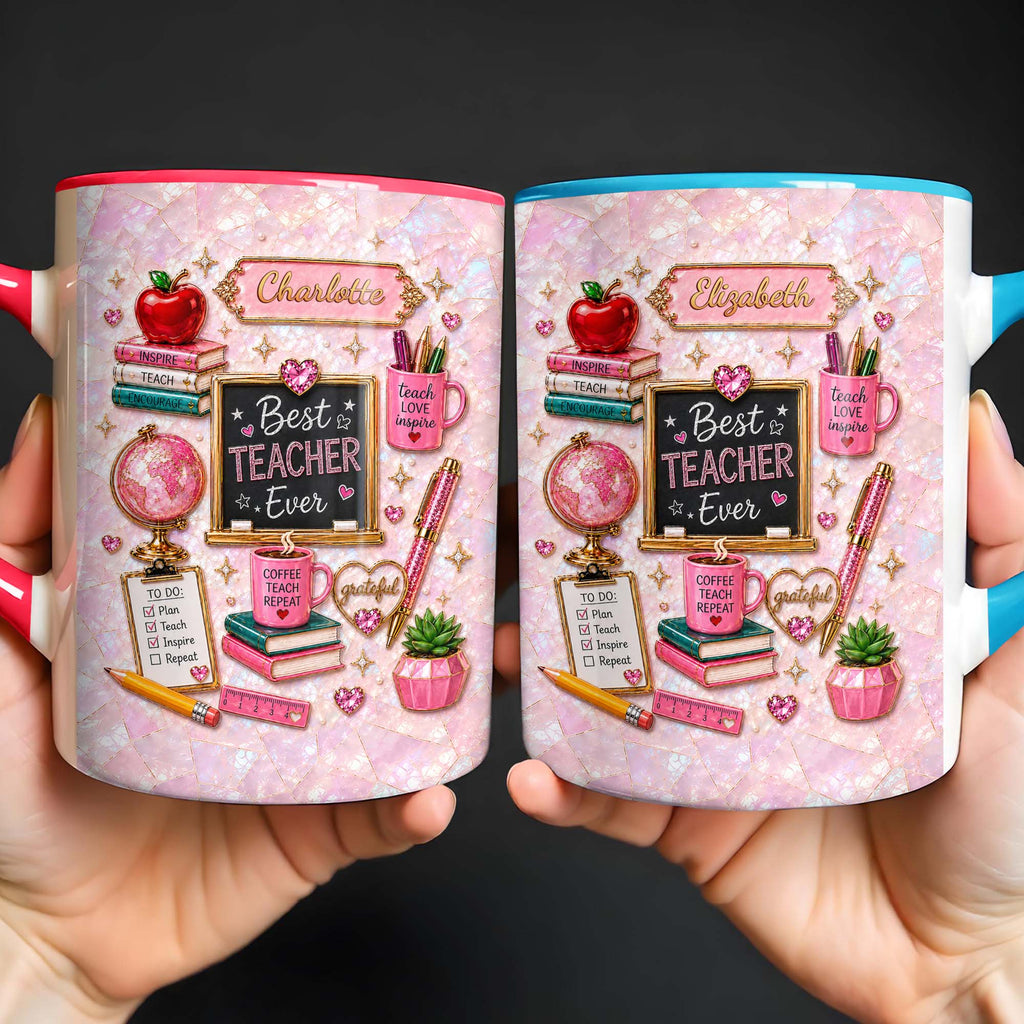 Personalized Teacher Mug Custom Name Apple Globe Gift Idea Accent Mug GradoCreations