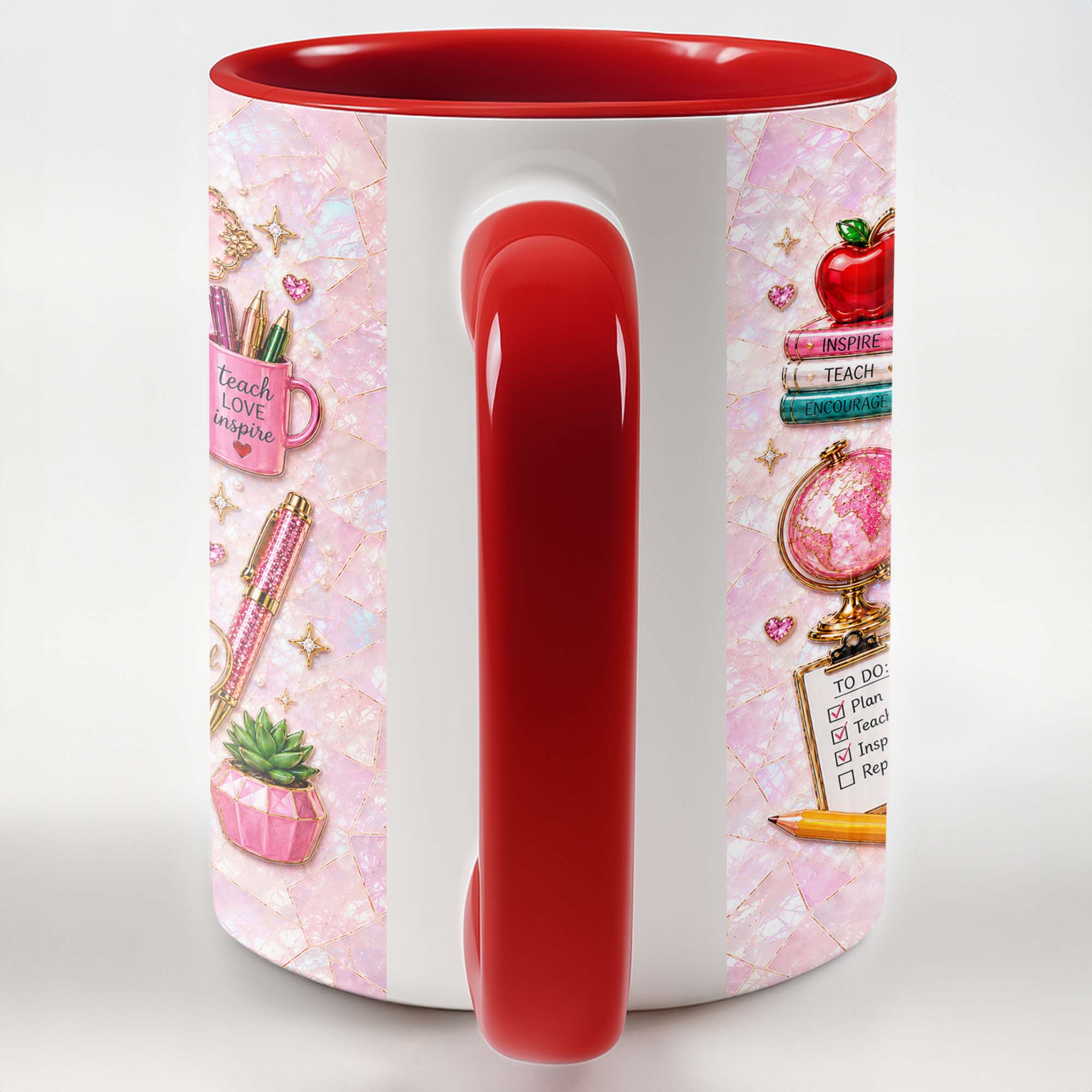 Personalized Teacher Mug Custom Name Apple Globe Gift Idea Accent Mug GradoCreations