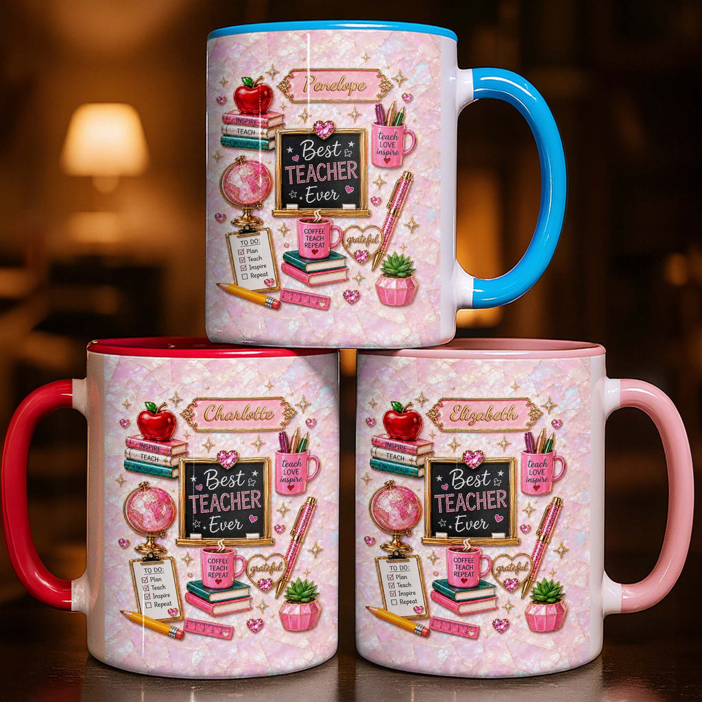Personalized Teacher Mug Custom Name Apple Globe Gift Idea Accent Mug GradoCreations