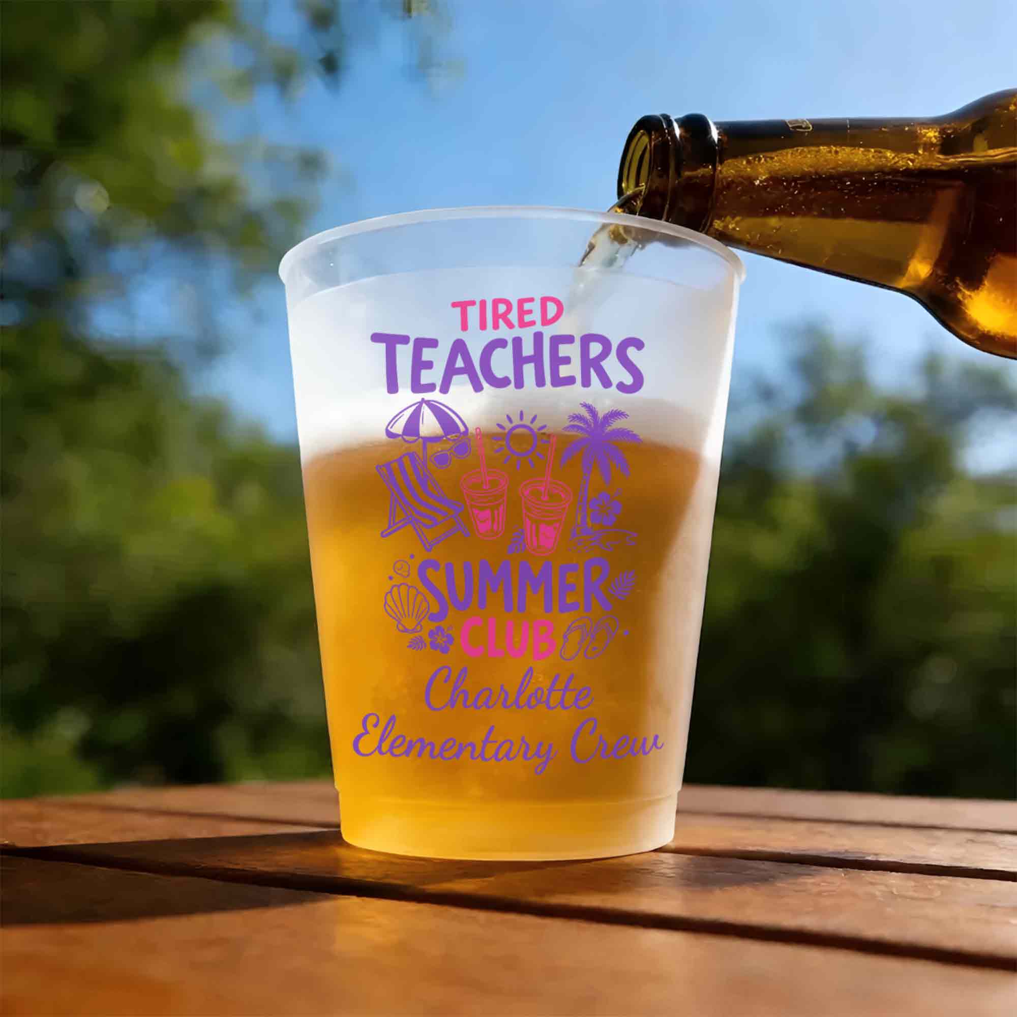 Personalized Frosted Cups with Beach Chair & Palm Tree Gift for Teachers Frosted Cups GradoCreations