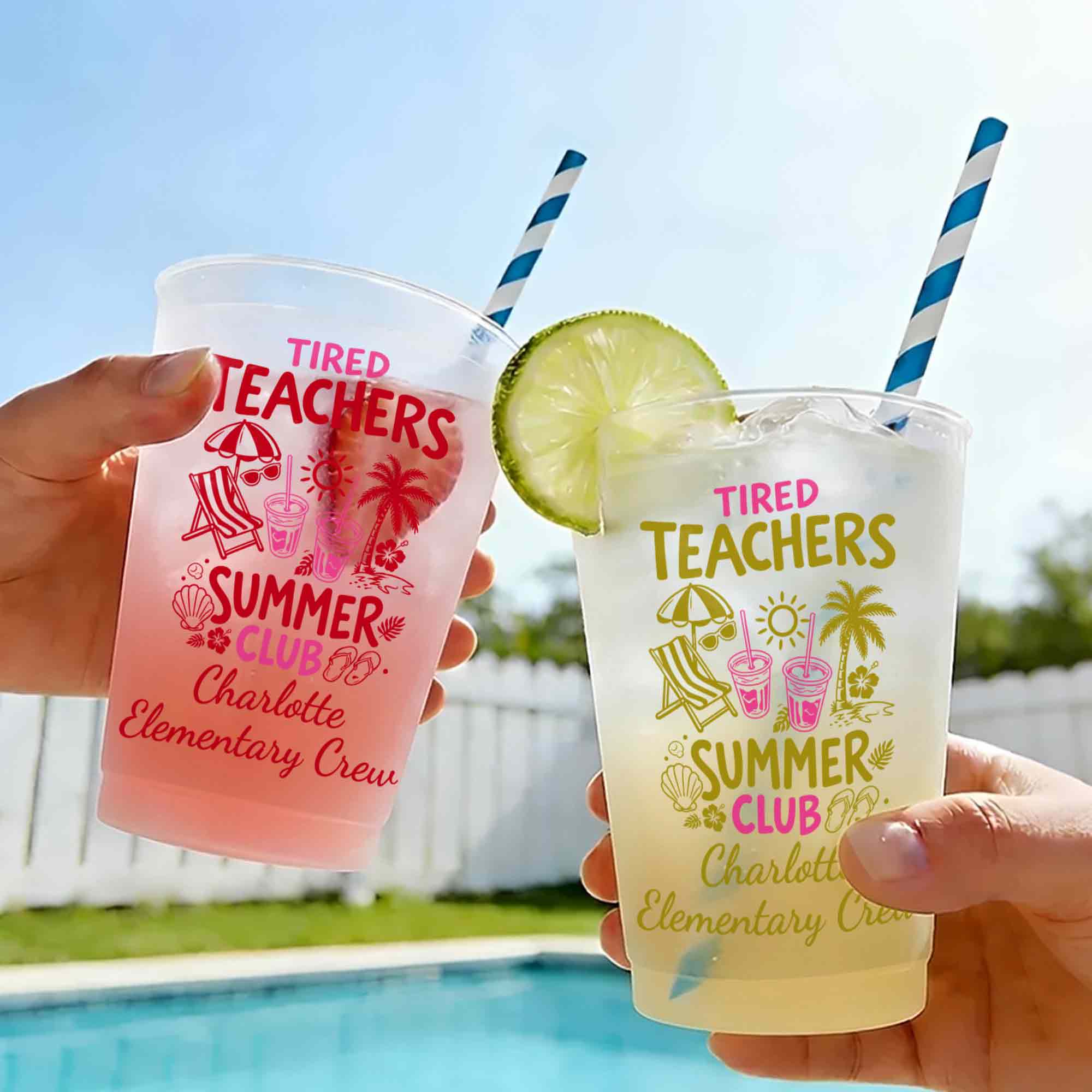 Personalized Frosted Cups with Beach Chair & Palm Tree Gift for Teachers Frosted Cups GradoCreations