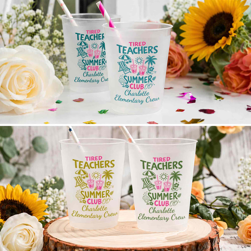 Personalized Frosted Cups with Beach Chair & Palm Tree Gift for Teachers Frosted Cups GradoCreations