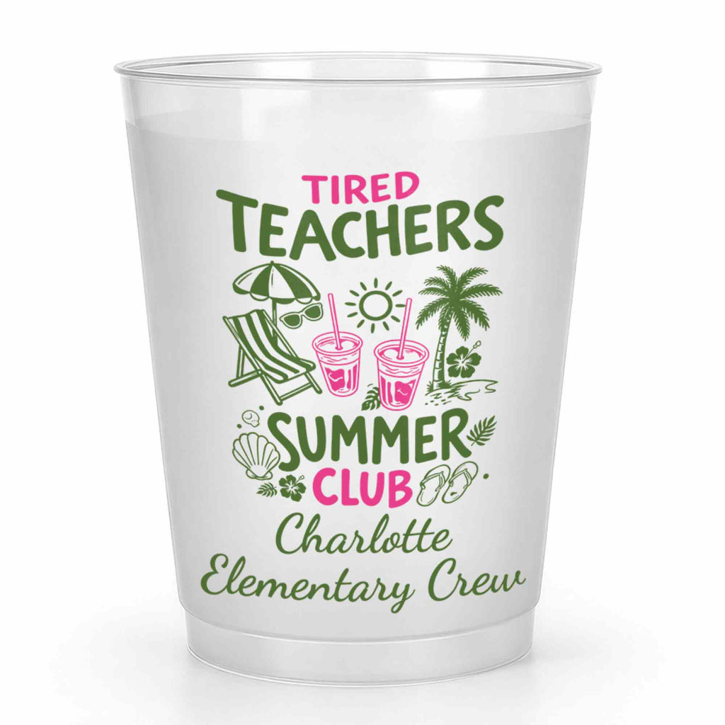 Personalized Frosted Cups with Beach Chair & Palm Tree Gift for Teachers Frosted Cups GradoCreations