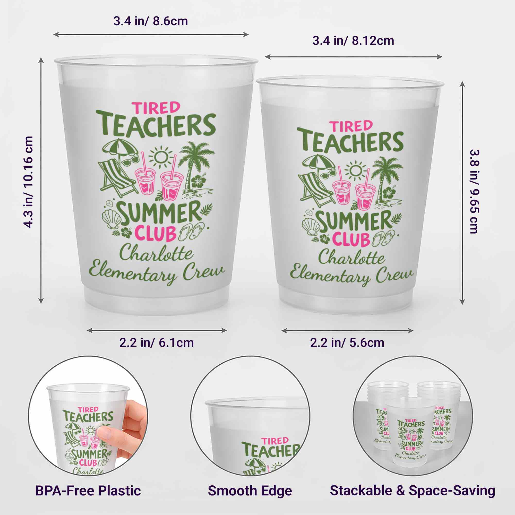 Personalized Frosted Cups with Beach Chair & Palm Tree Gift for Teachers Frosted Cups GradoCreations