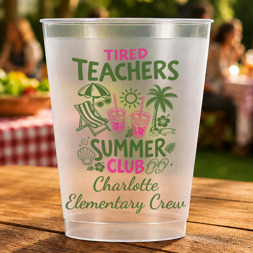 Personalized Frosted Cups with Beach Chair & Palm Tree Gift for Teachers Frosted Cups GradoCreations