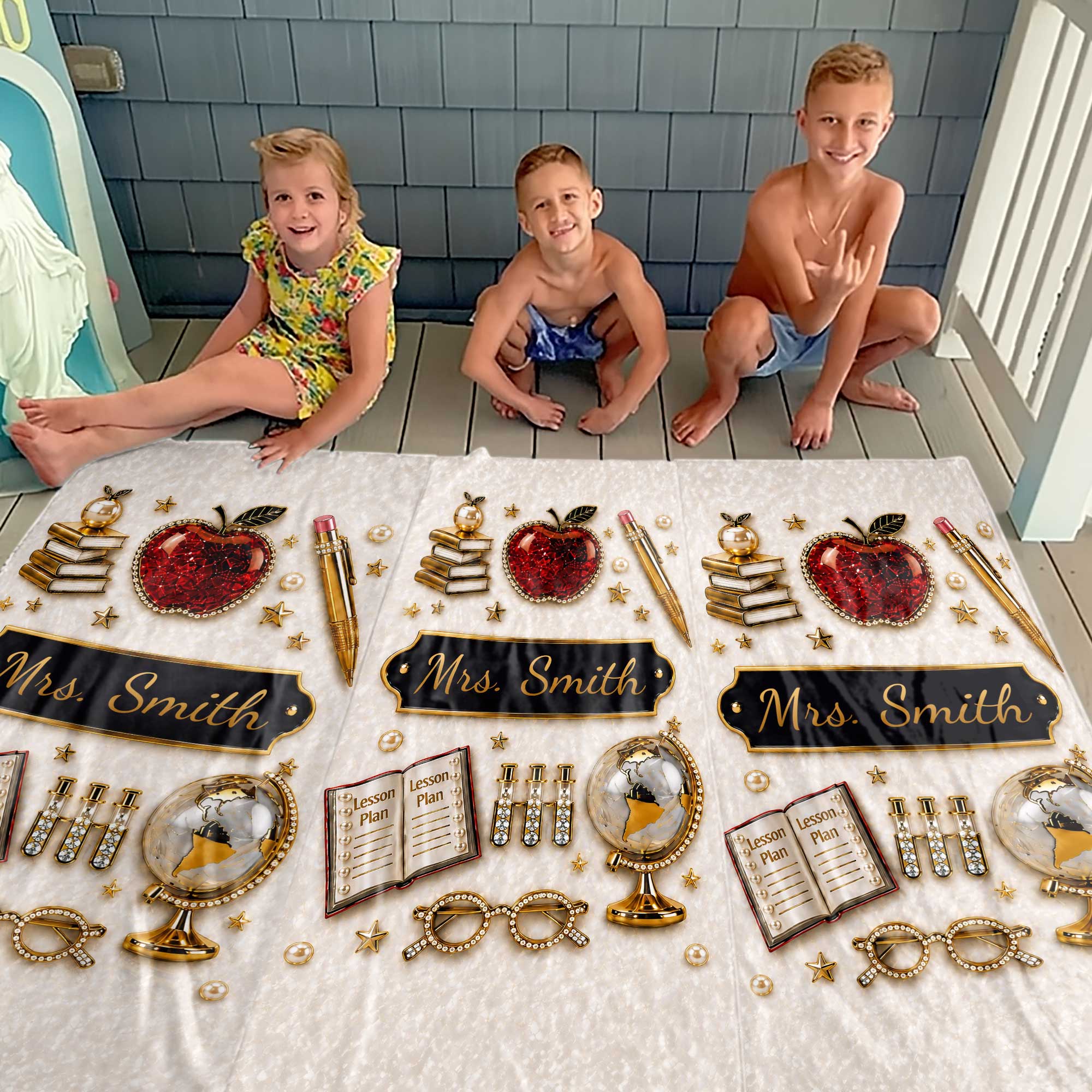 Personalized Beach Towel Custom Name 3D Apple Teacher Gift Beach Towels GradoCreations