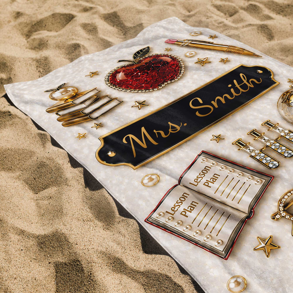 Personalized Beach Towel Custom Name 3D Apple Teacher Gift Beach Towels GradoCreations