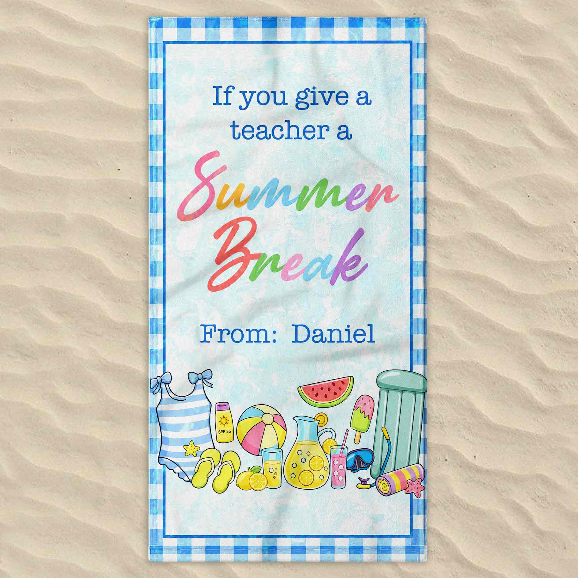 Personalized Teacher Beach Towel Custom Name Gift for Summer Beach Towels GradoCreations