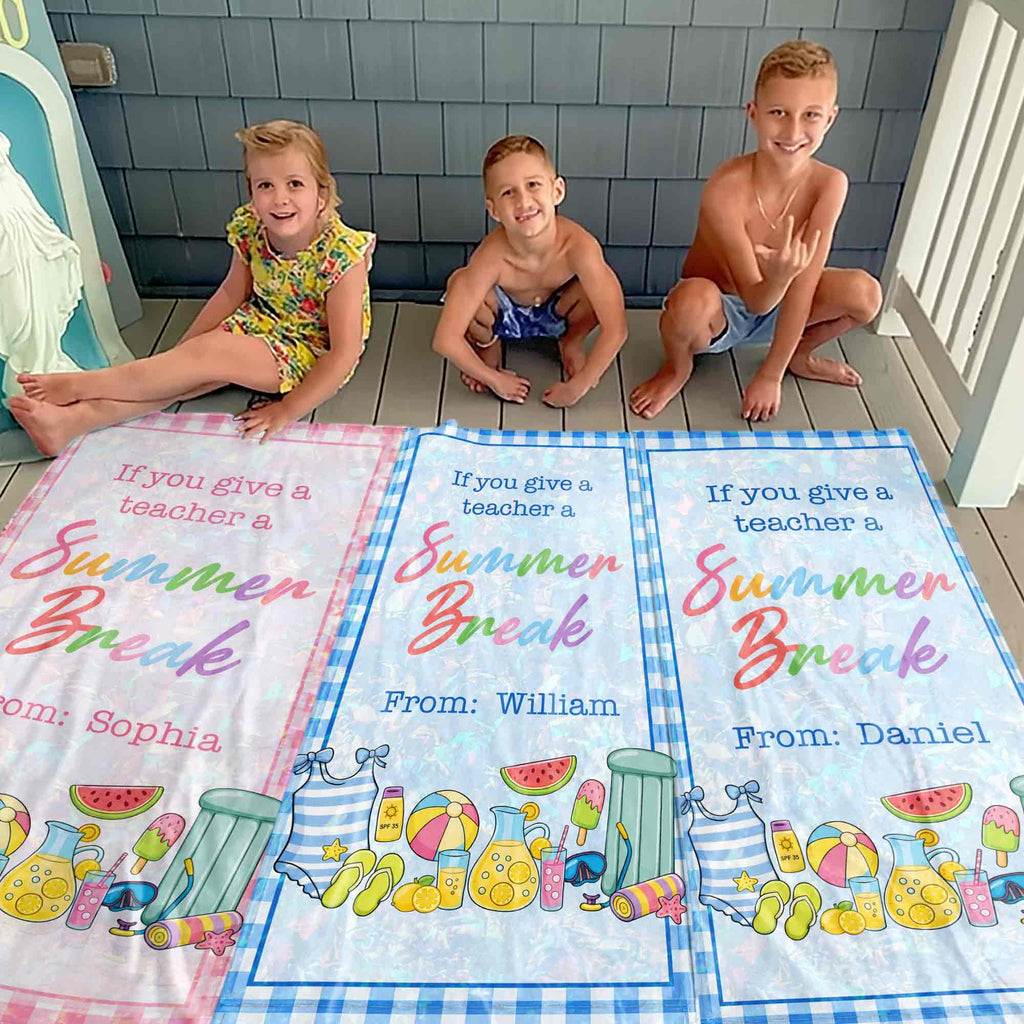 Personalized Teacher Beach Towel Custom Name Gift for Summer Beach Towels GradoCreations