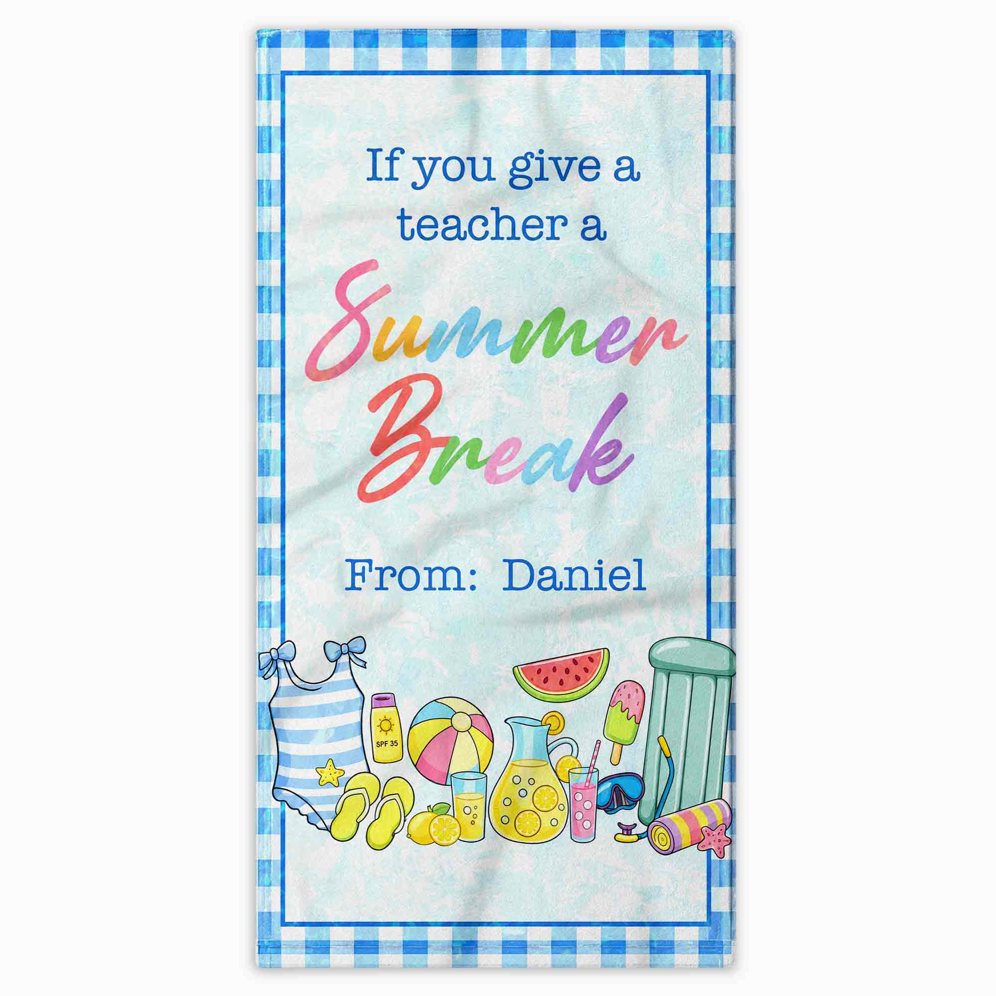 Personalized Teacher Beach Towel Custom Name Gift for Summer Beach Towels GradoCreations