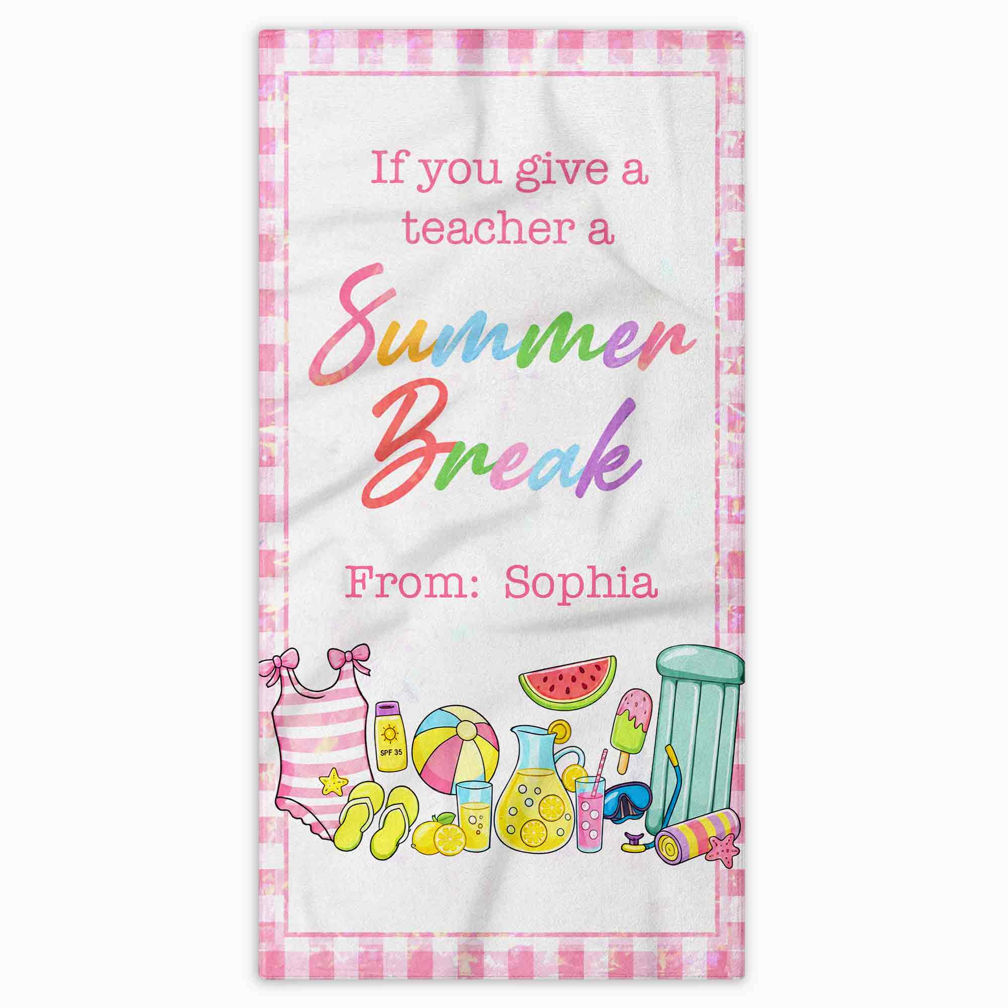 Personalized Teacher Beach Towel Custom Name Gift for Summer Beach Towels GradoCreations