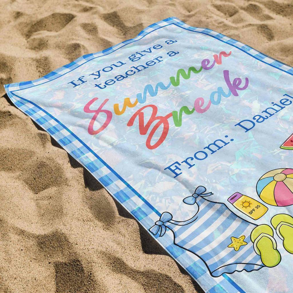Personalized Teacher Beach Towel Custom Name Gift for Summer Beach Towels GradoCreations