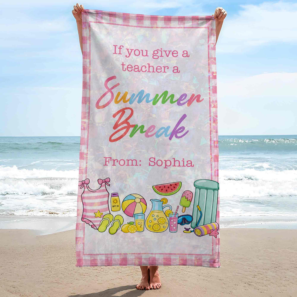 Personalized Teacher Beach Towel Custom Name Gift for Summer Beach Towels GradoCreations