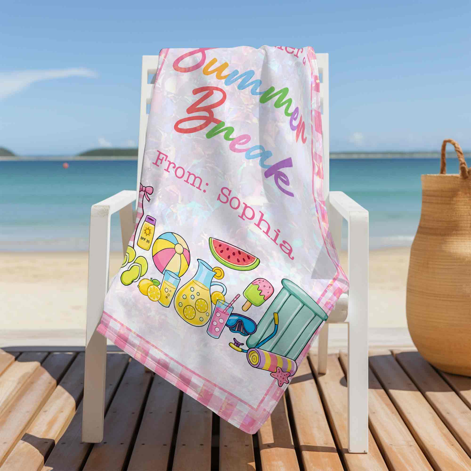 Personalized Teacher Beach Towel Custom Name Gift for Summer Beach Towels GradoCreations