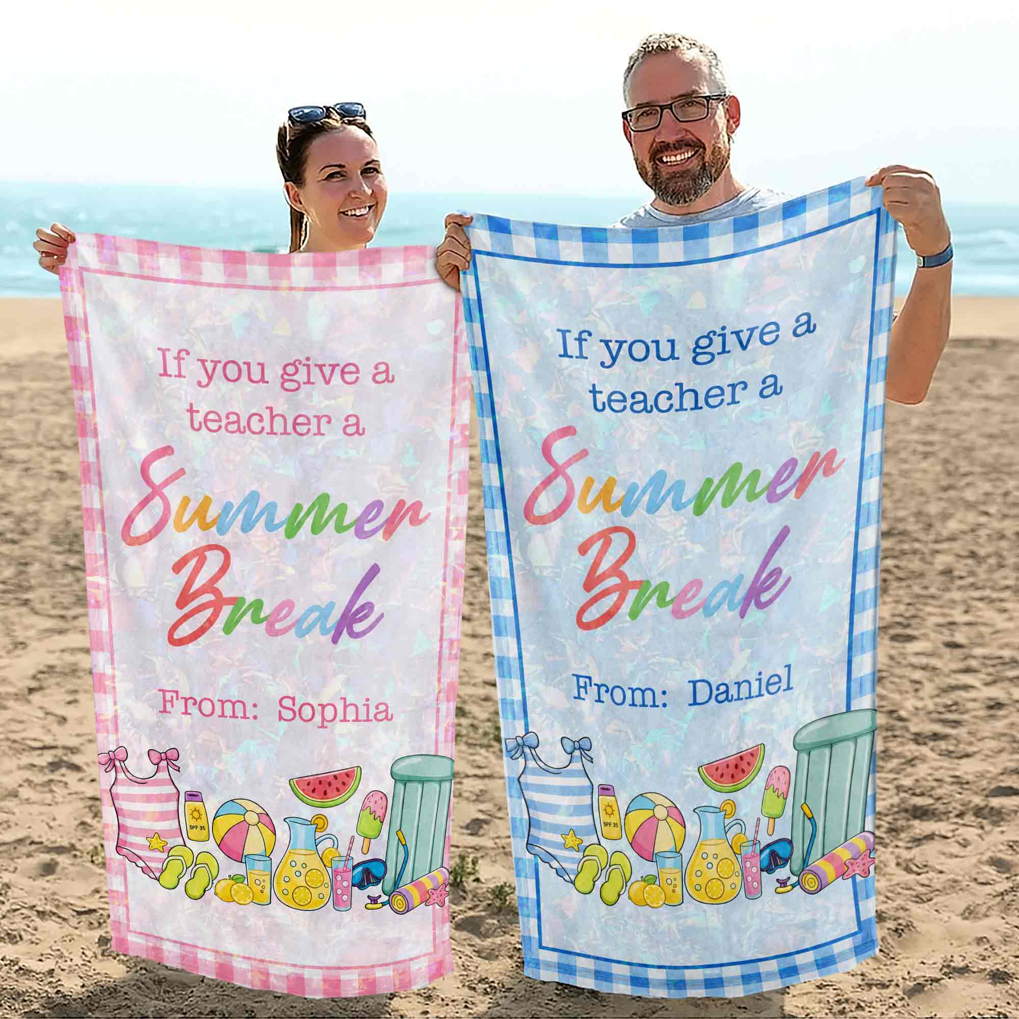 Personalized Teacher Beach Towel Custom Name Gift for Summer Beach Towels GradoCreations