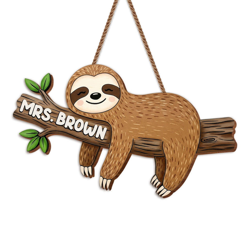 Personalized Sloth Wood Sign Custom Name Gift for Teacher Wood Sign GradoCreations