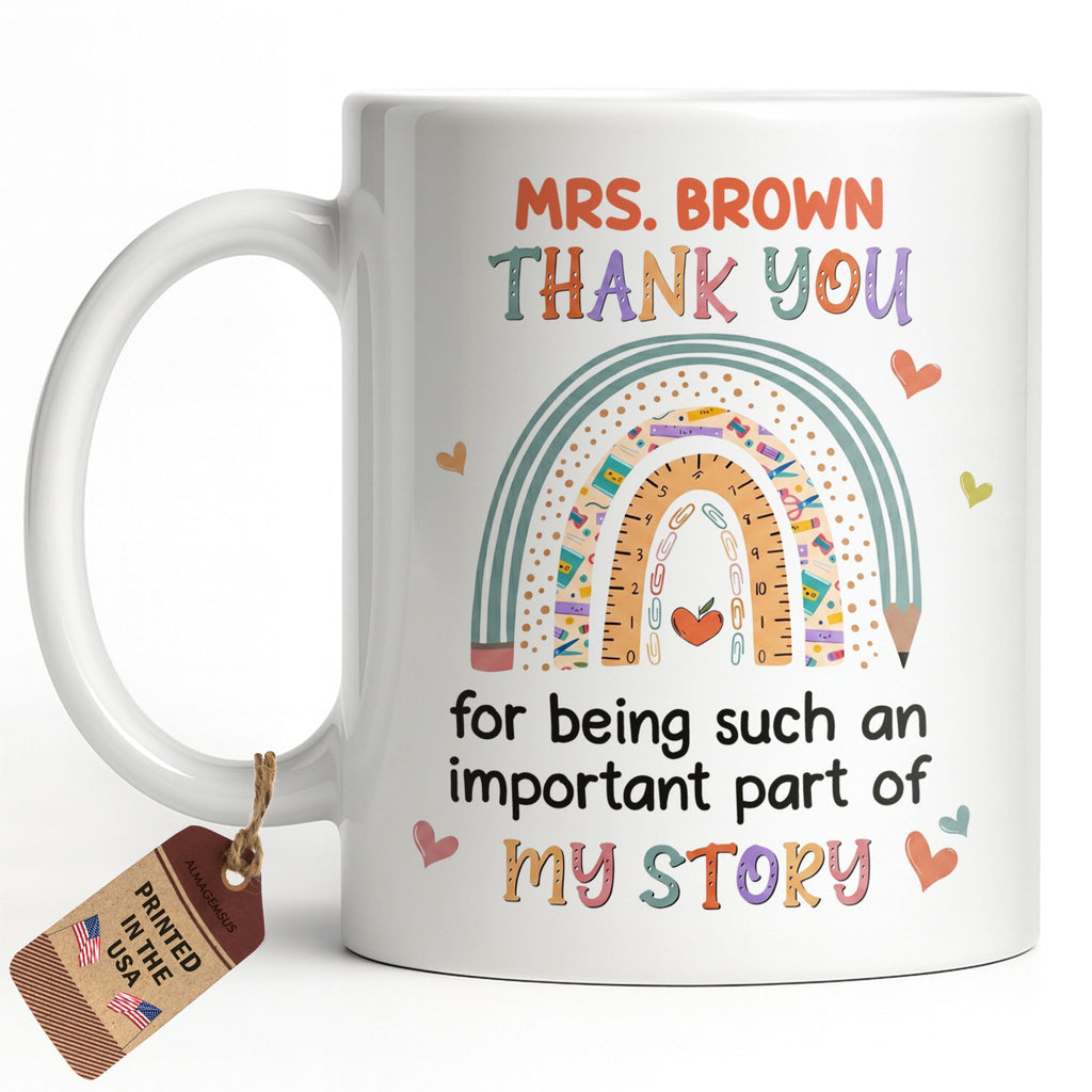 Personalized Rainbow Pencil Coffee Mug Custom Gift for Teacher Edge-to-edge Mug GradoCreations