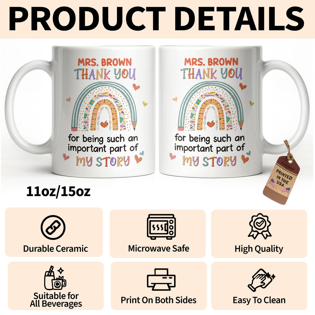 Personalized Rainbow Pencil Coffee Mug Custom Gift for Teacher Edge-to-edge Mug GradoCreations