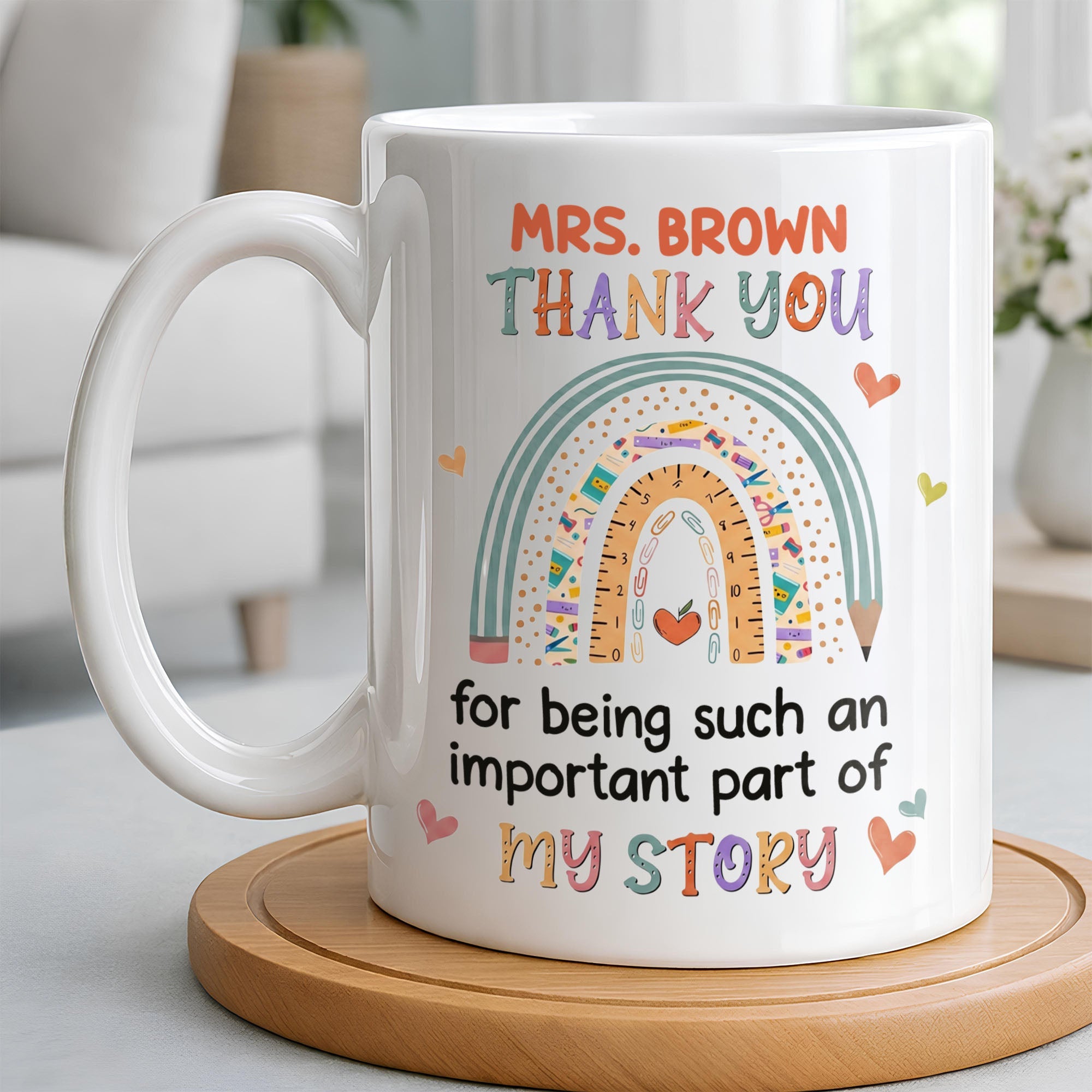 Personalized Rainbow Pencil Coffee Mug Custom Gift for Teacher Edge-to-edge Mug GradoCreations