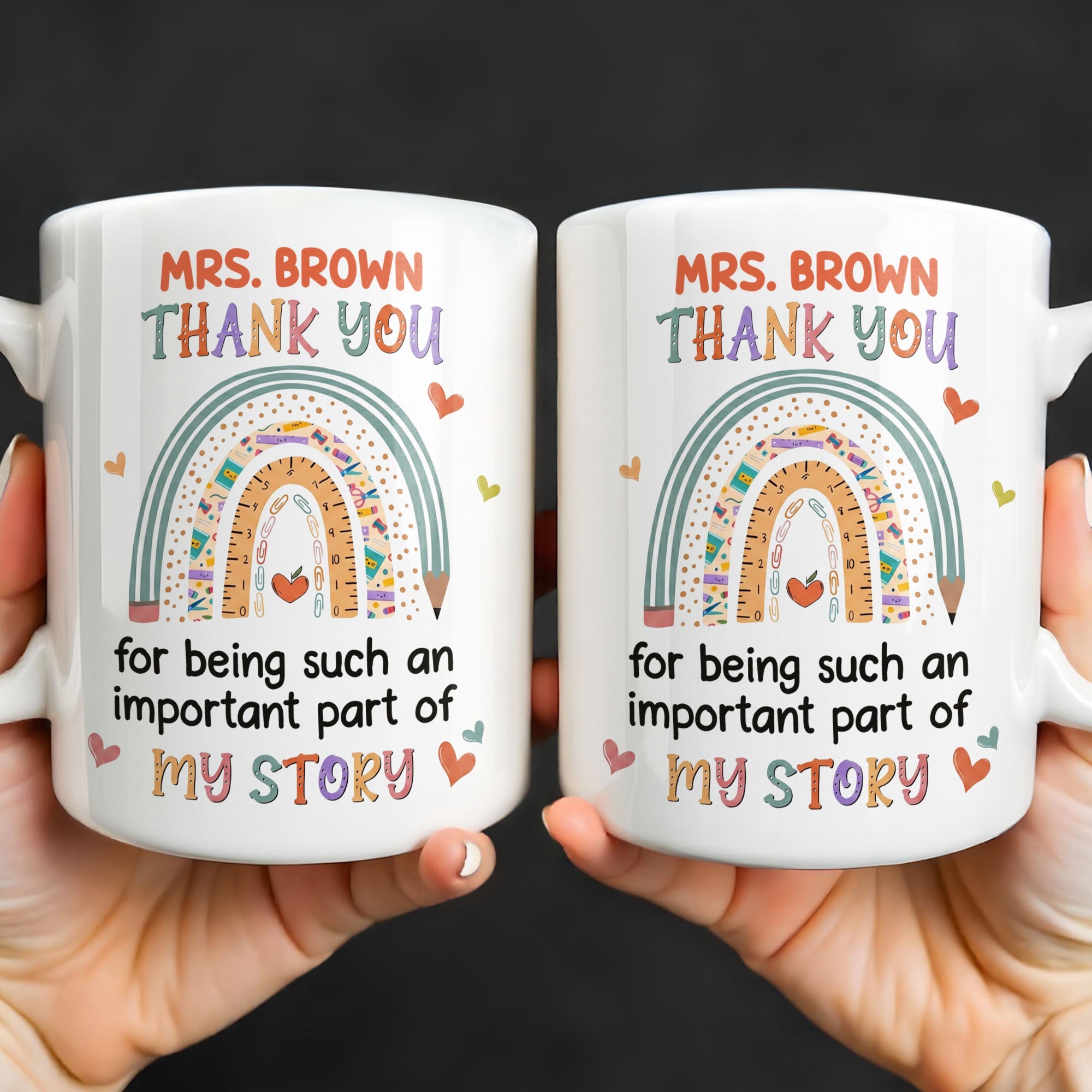 Personalized Rainbow Pencil Coffee Mug Custom Gift for Teacher Edge-to-edge Mug GradoCreations