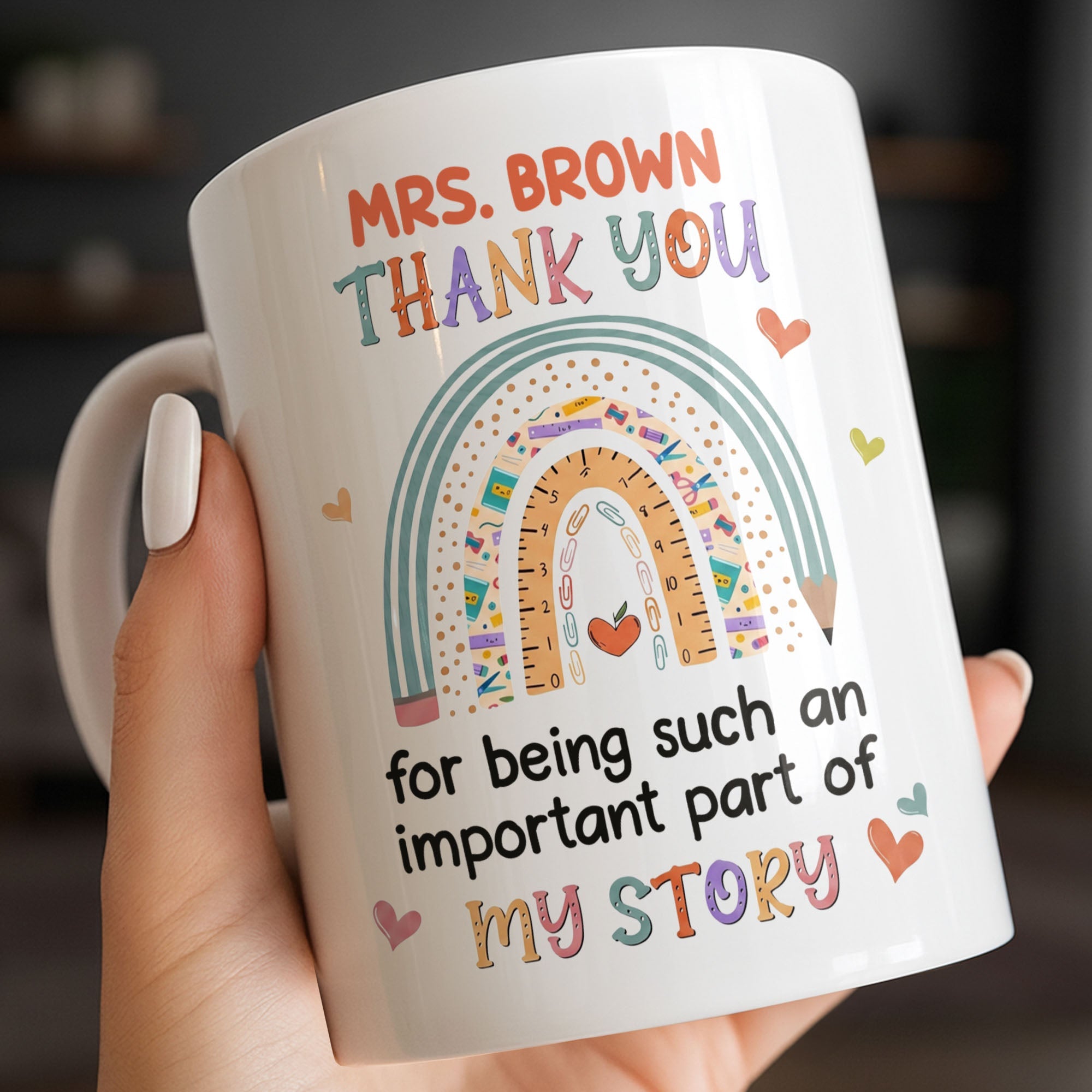 Personalized Rainbow Pencil Coffee Mug Custom Gift for Teacher Edge-to-edge Mug GradoCreations