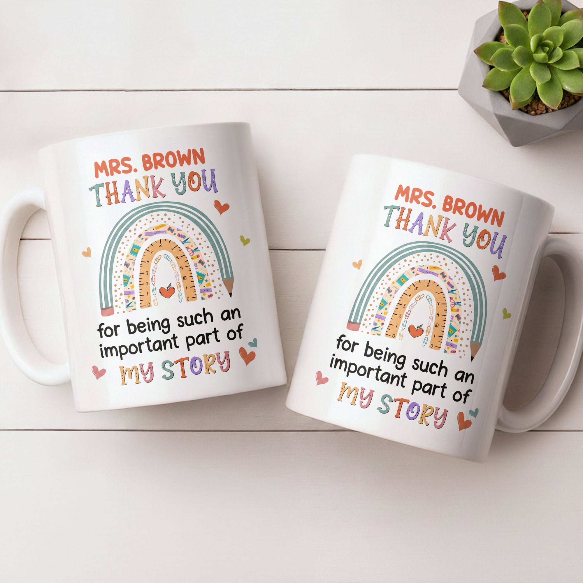 Personalized Rainbow Pencil Coffee Mug Custom Gift for Teacher Edge-to-edge Mug GradoCreations