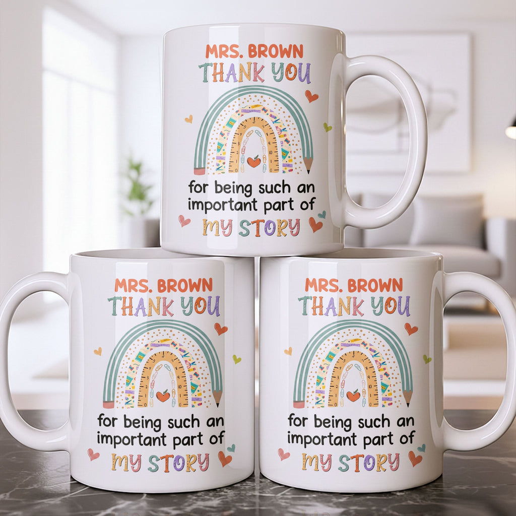 Personalized Rainbow Pencil Coffee Mug Custom Gift for Teacher Edge-to-edge Mug GradoCreations