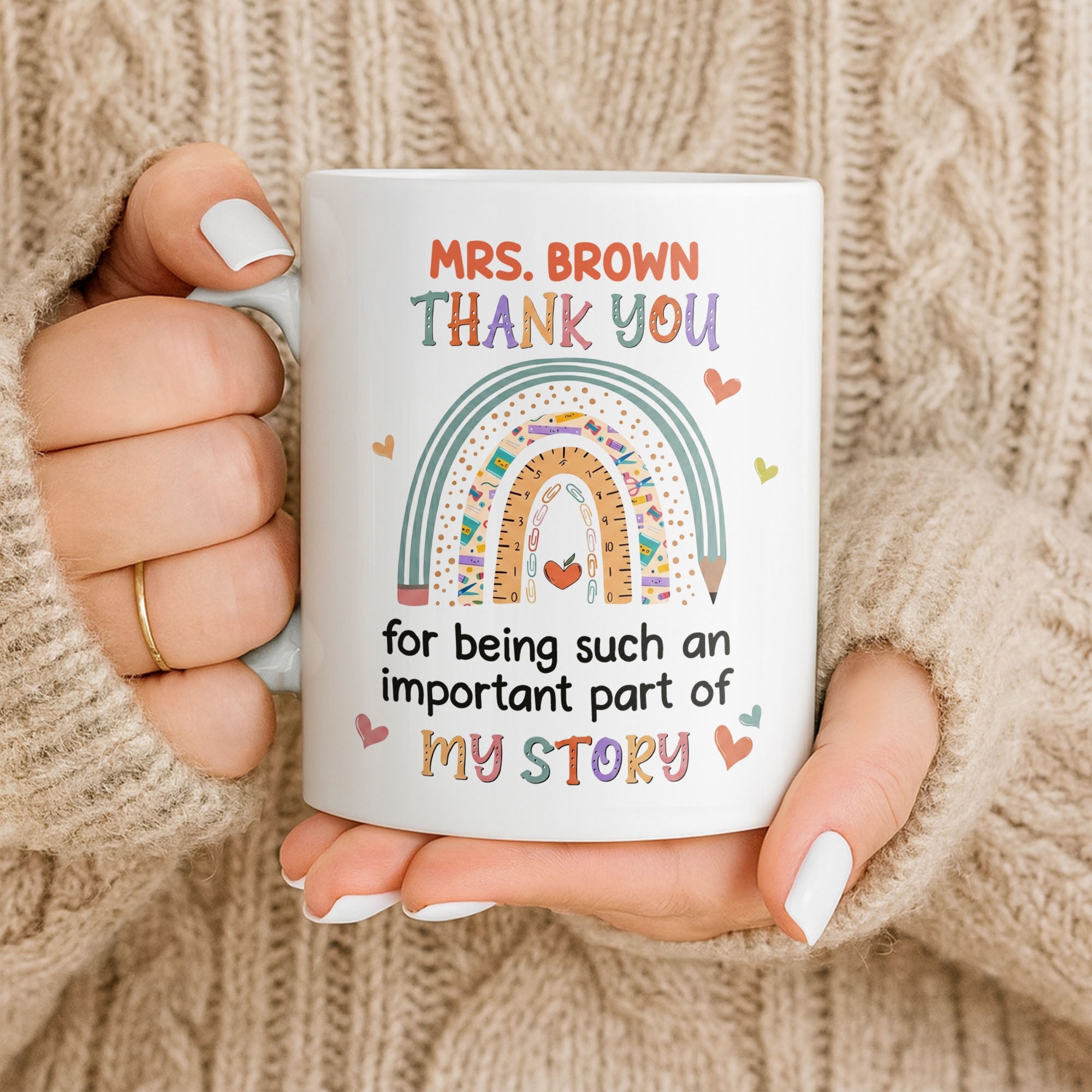 Personalized Rainbow Pencil Coffee Mug Custom Gift for Teacher Edge-to-edge Mug GradoCreations