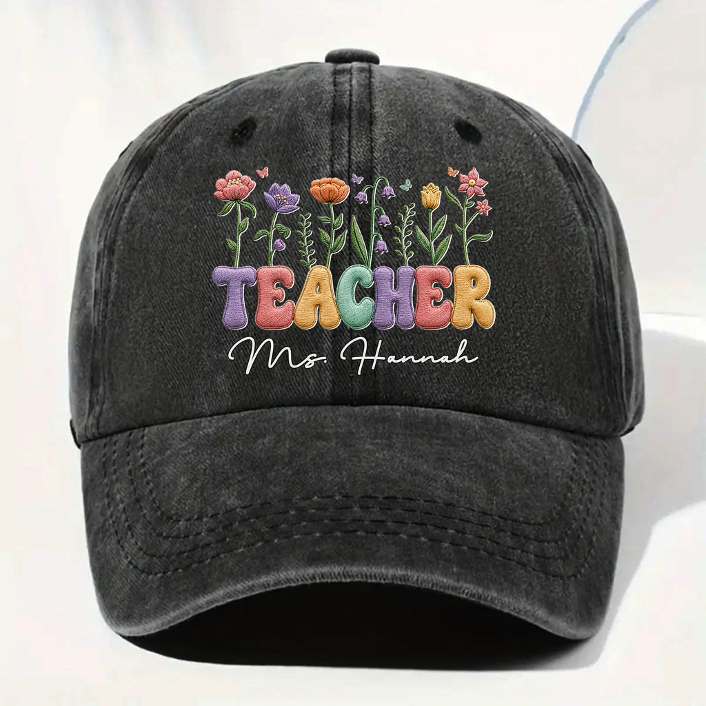 Personalized Washed Denim Cap Custom Teacher Name Gift Washed Denim Cap GradoCreations