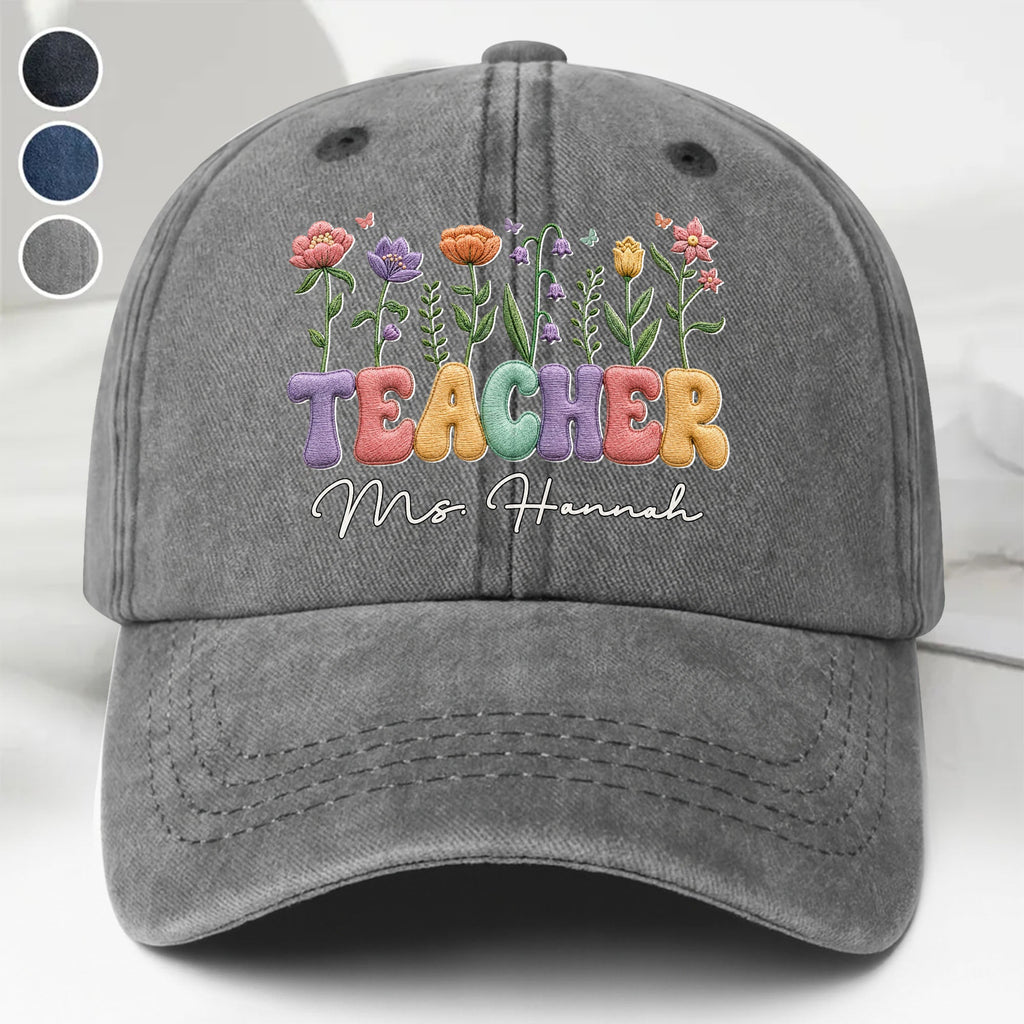 Personalized Washed Denim Cap Custom Teacher Name Gift Washed Denim Cap GradoCreations