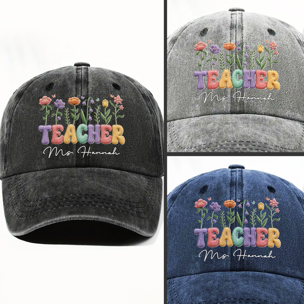 Personalized Washed Denim Cap Custom Teacher Name Gift Washed Denim Cap GradoCreations