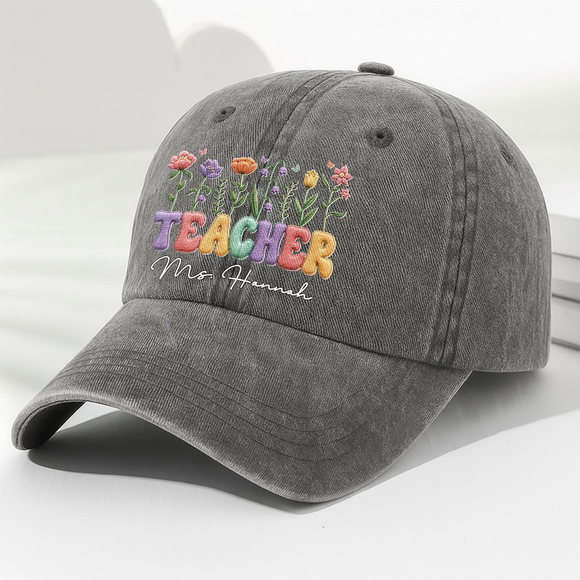 Personalized Washed Denim Cap Custom Teacher Name Gift Washed Denim Cap GradoCreations