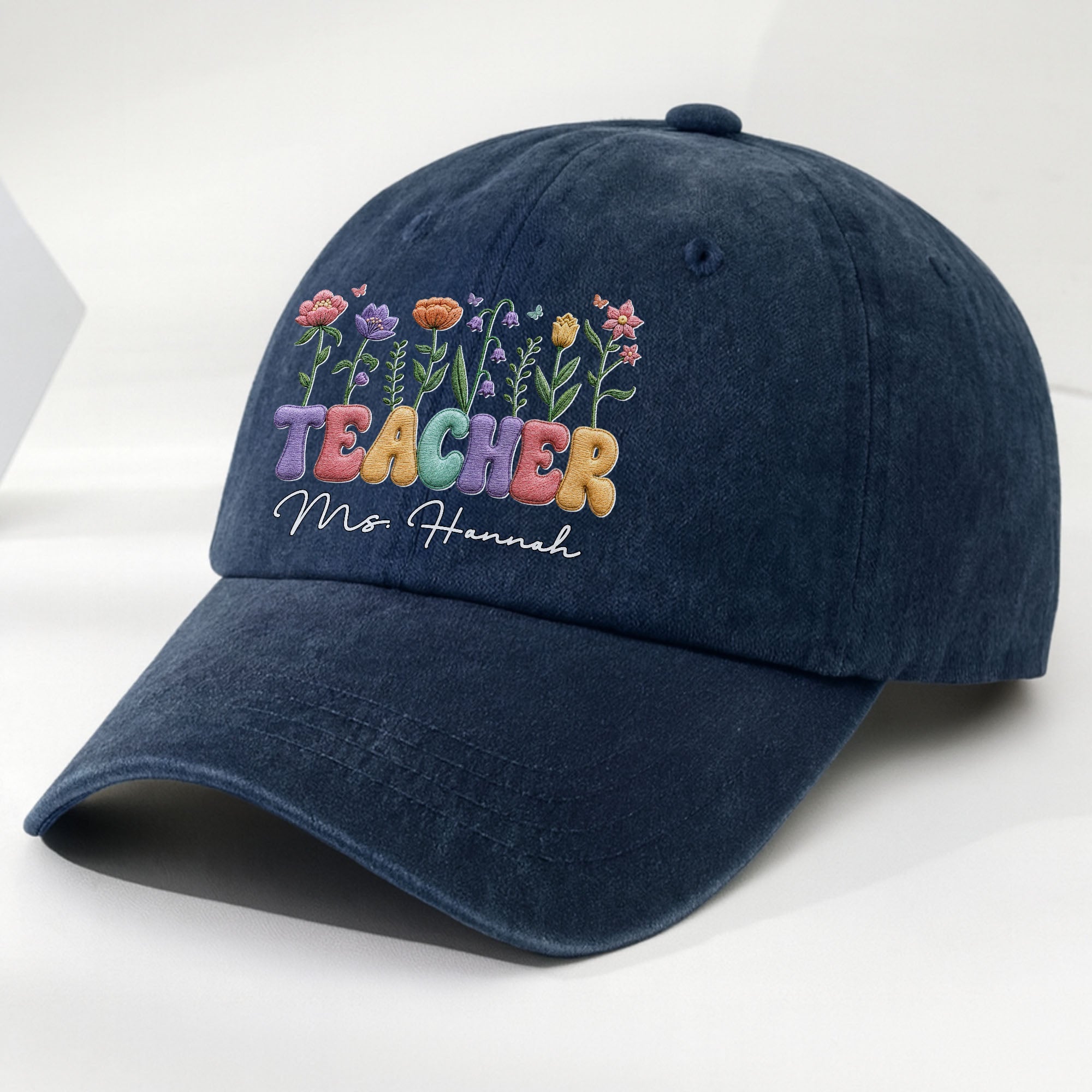Personalized Washed Denim Cap Custom Teacher Name Gift Washed Denim Cap GradoCreations