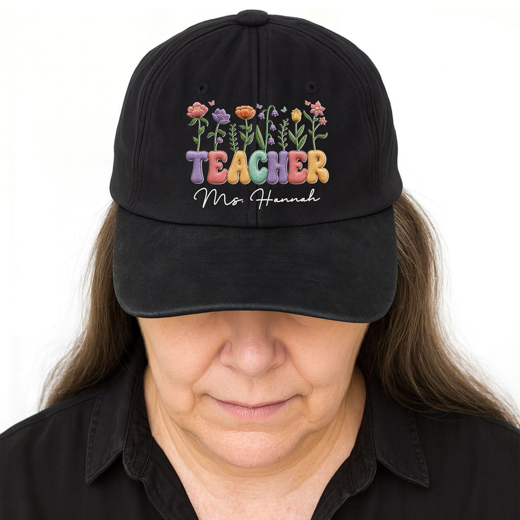 Personalized Washed Denim Cap Custom Teacher Name Gift Washed Denim Cap GradoCreations