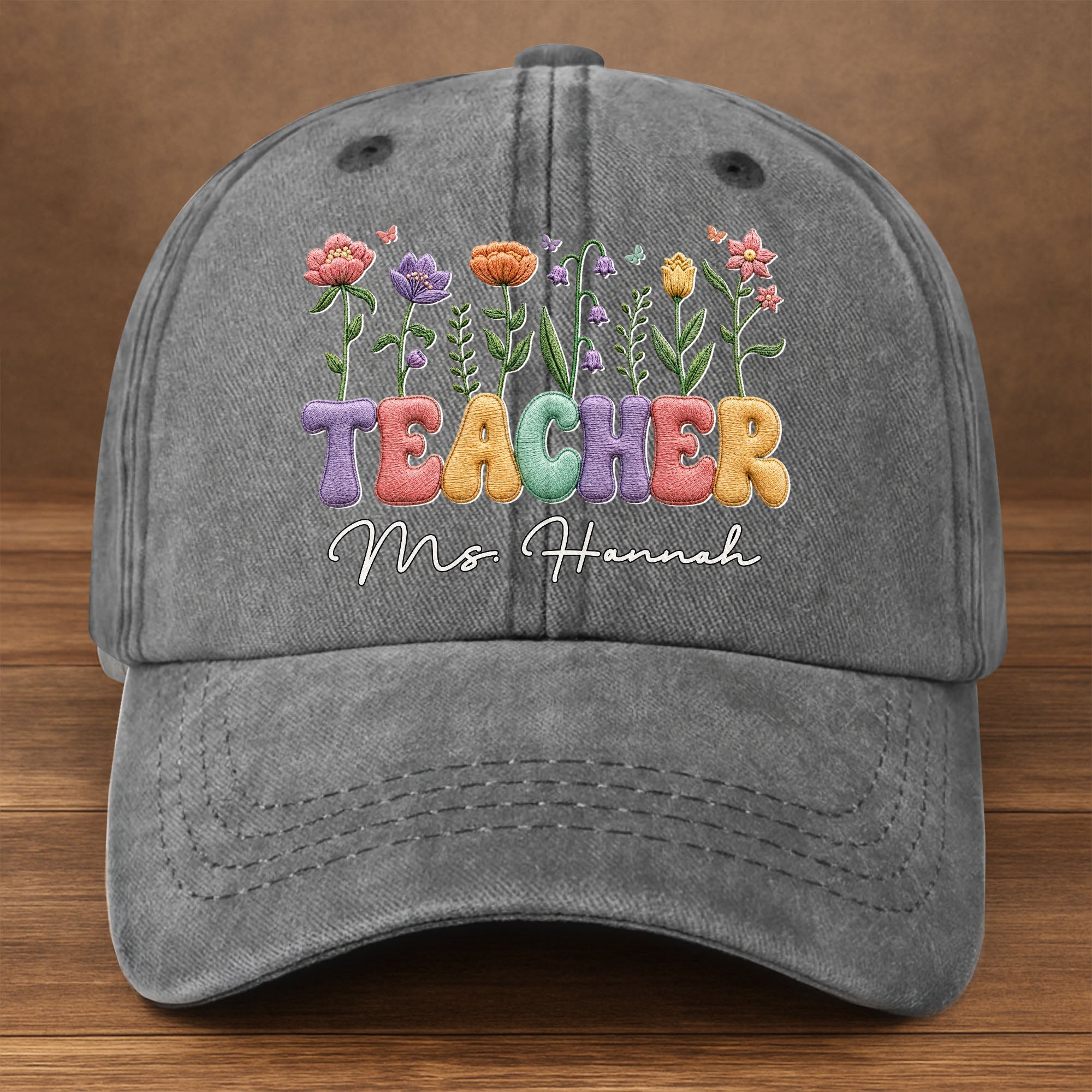 Personalized Washed Denim Cap Custom Teacher Name Gift Washed Denim Cap GradoCreations