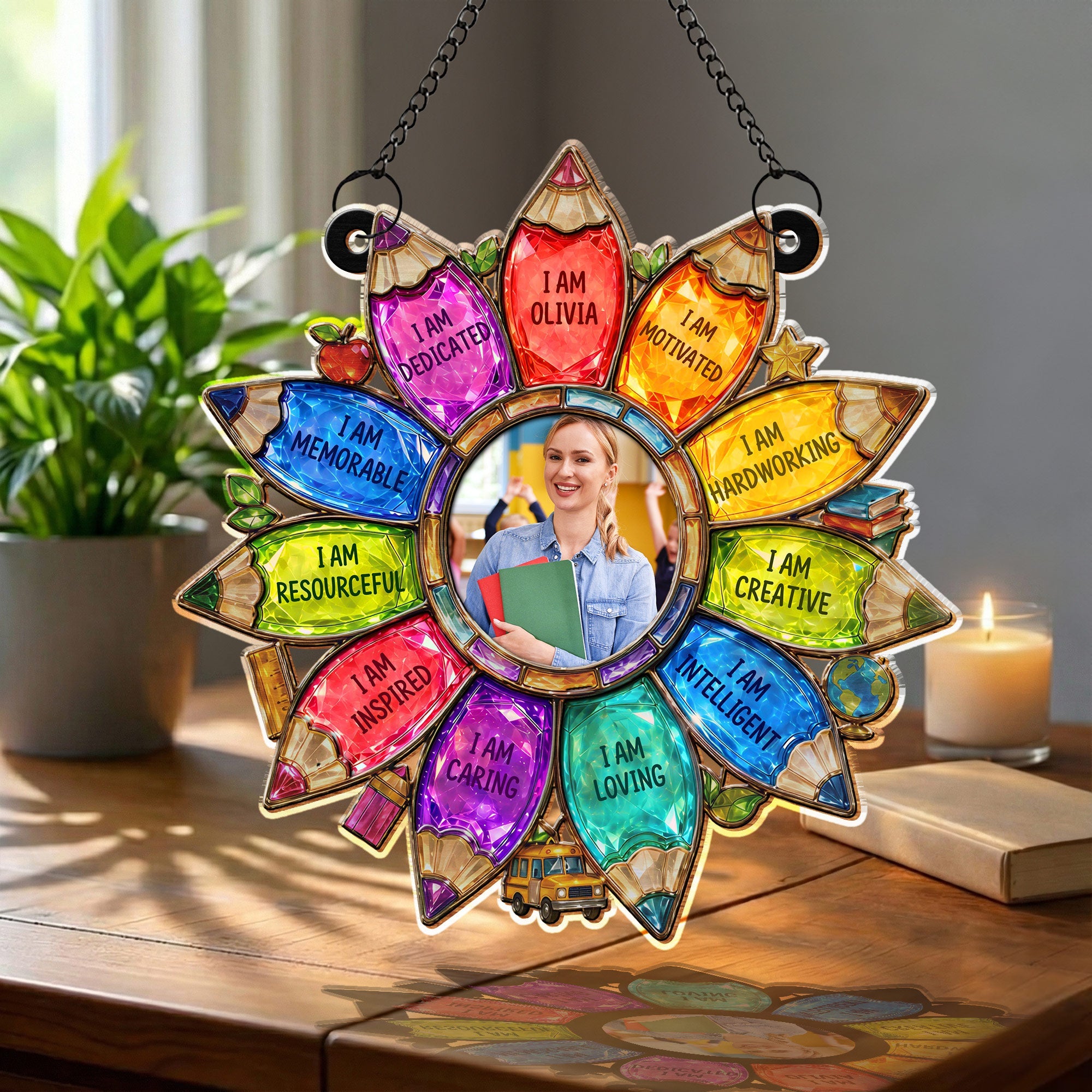 Personalized Teacher Suncatcher Custom Name Affirmation Gift