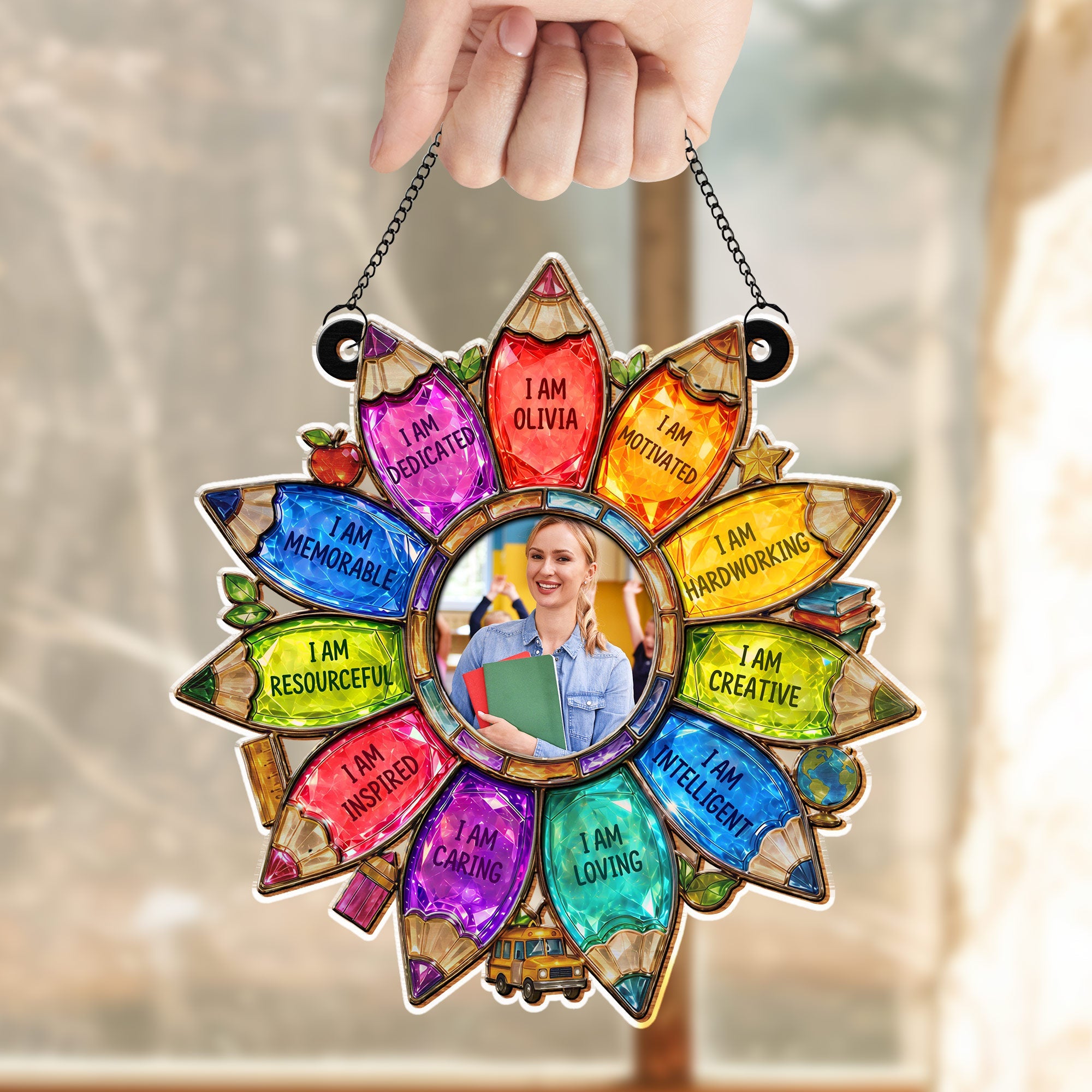 Personalized Teacher Suncatcher Custom Name Affirmation Gift Suncatcher GradoCreations