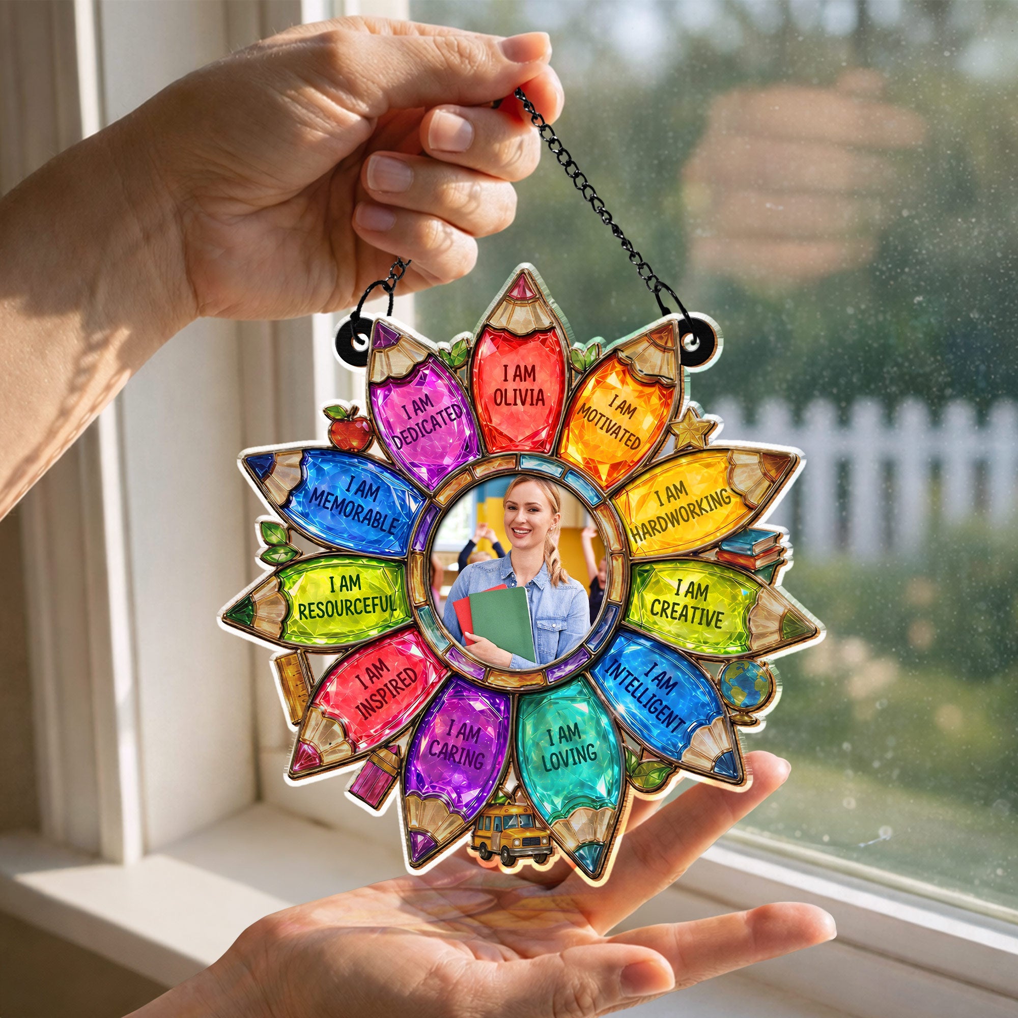 Personalized Teacher Suncatcher Custom Name Affirmation Gift