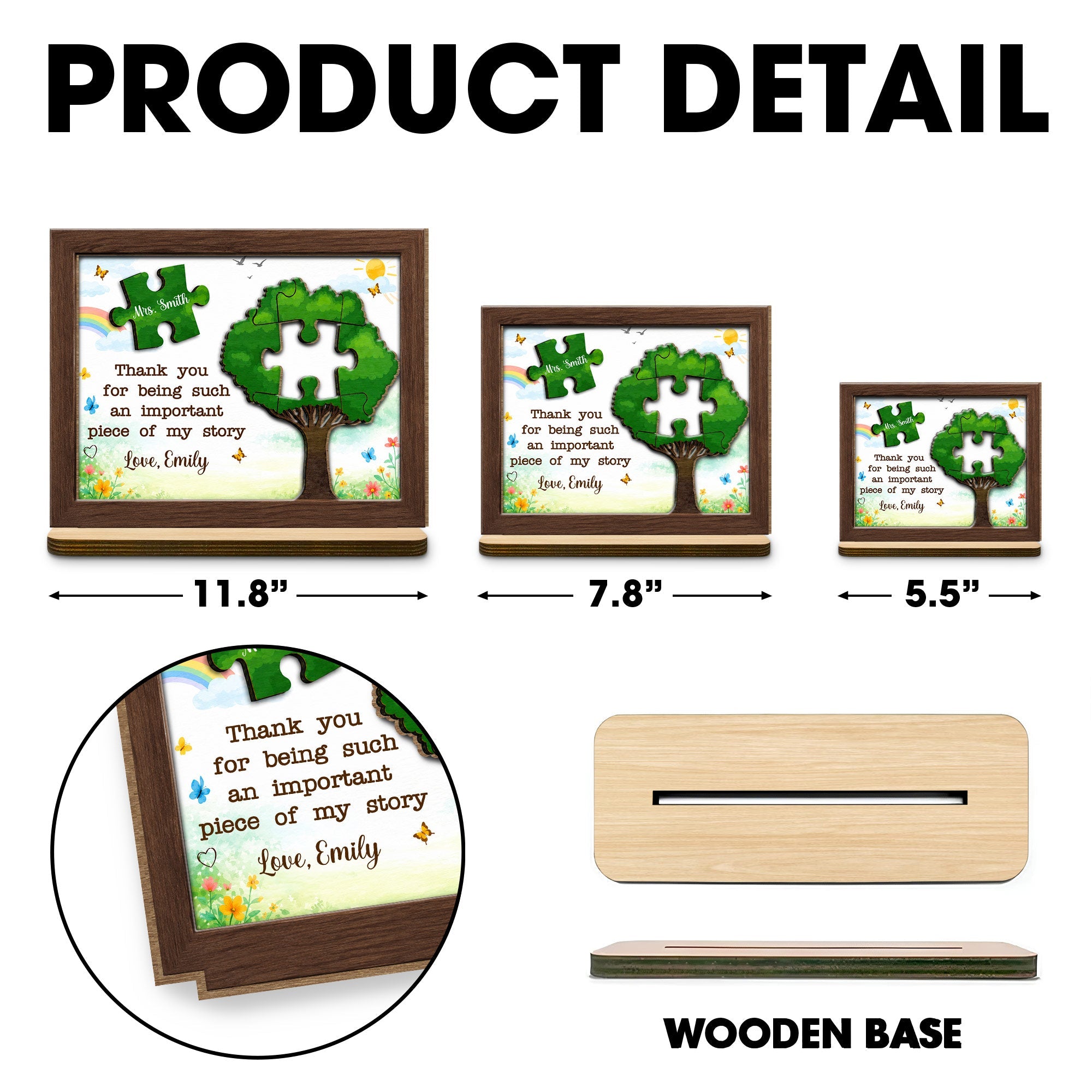 Personalized 2-Layer Wood Plaque Custom Message Gift for Teacher Wood Plaque GradoCreations