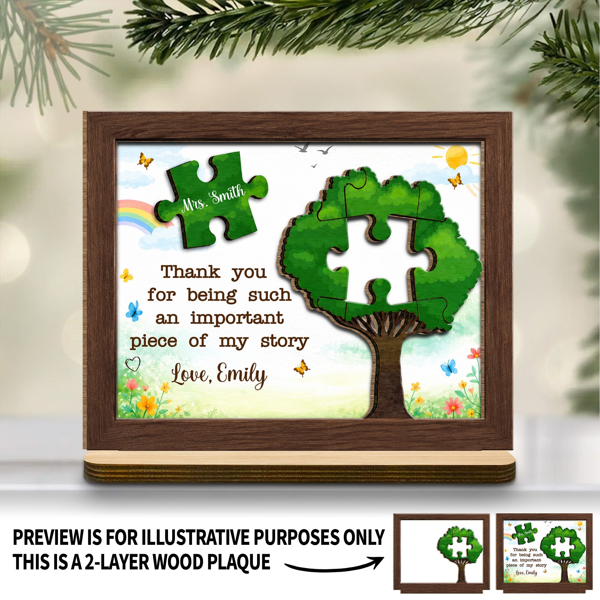 Personalized 2-Layer Wood Plaque Custom Message Gift for Teacher Wood Plaque GradoCreations