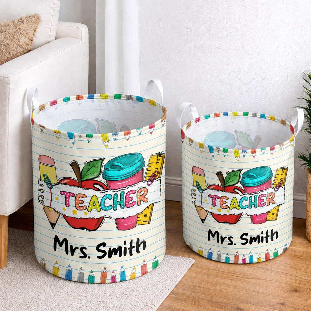 Personalized Teacher Storage Basket with Apple & Coffee Cup Gift Basket GradoCreations