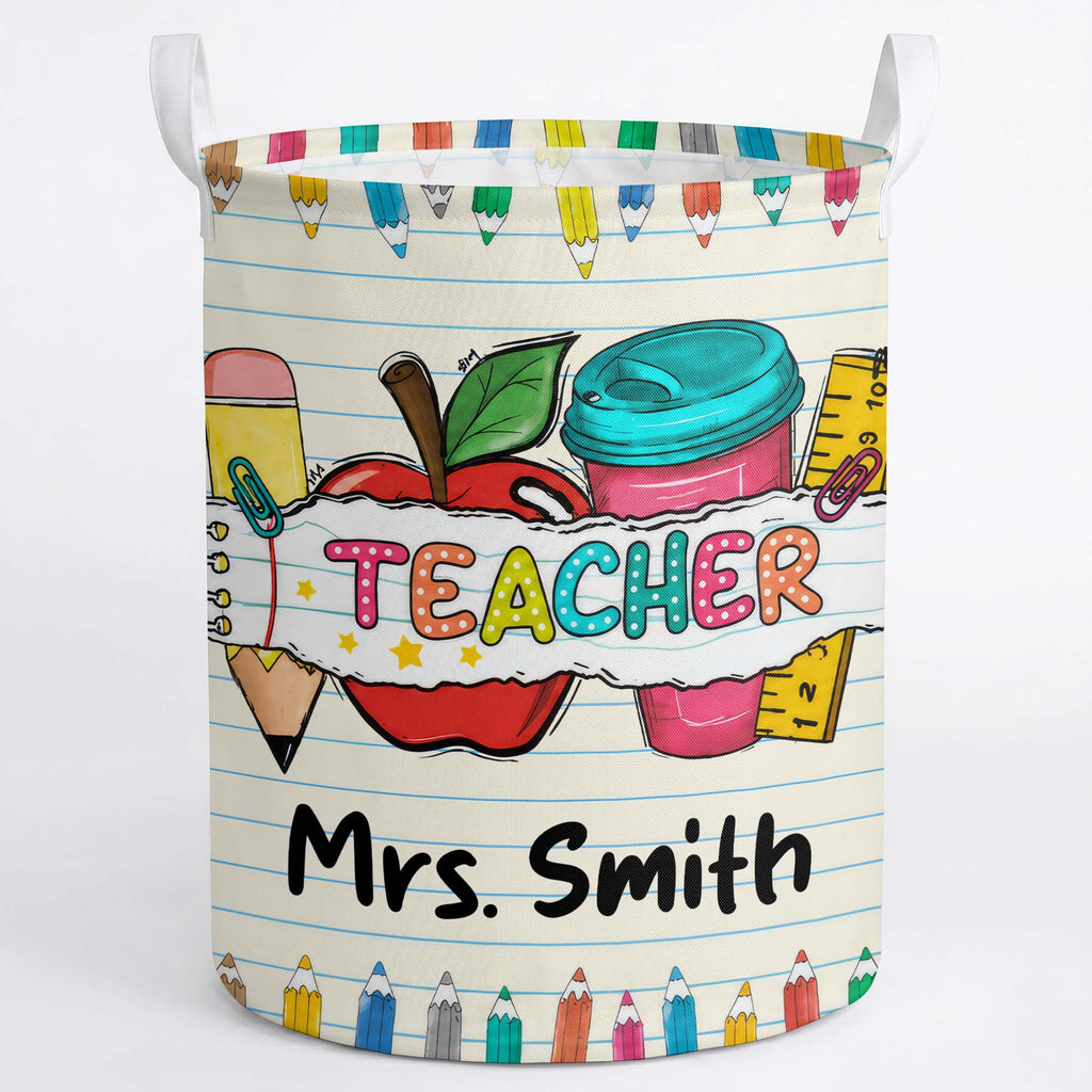 Personalized Teacher Storage Basket with Apple & Coffee Cup Gift Basket GradoCreations