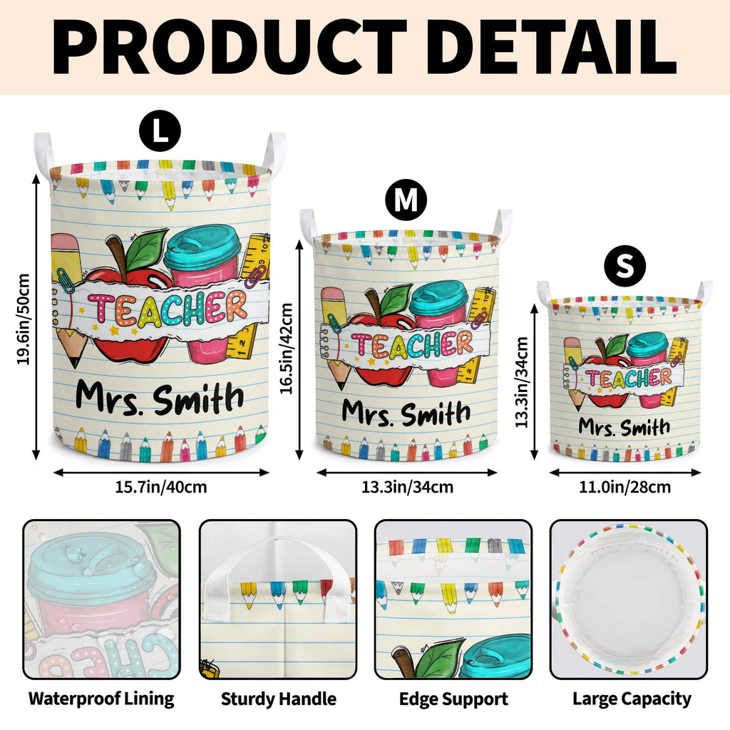 Personalized Teacher Storage Basket with Apple & Coffee Cup Gift Basket GradoCreations